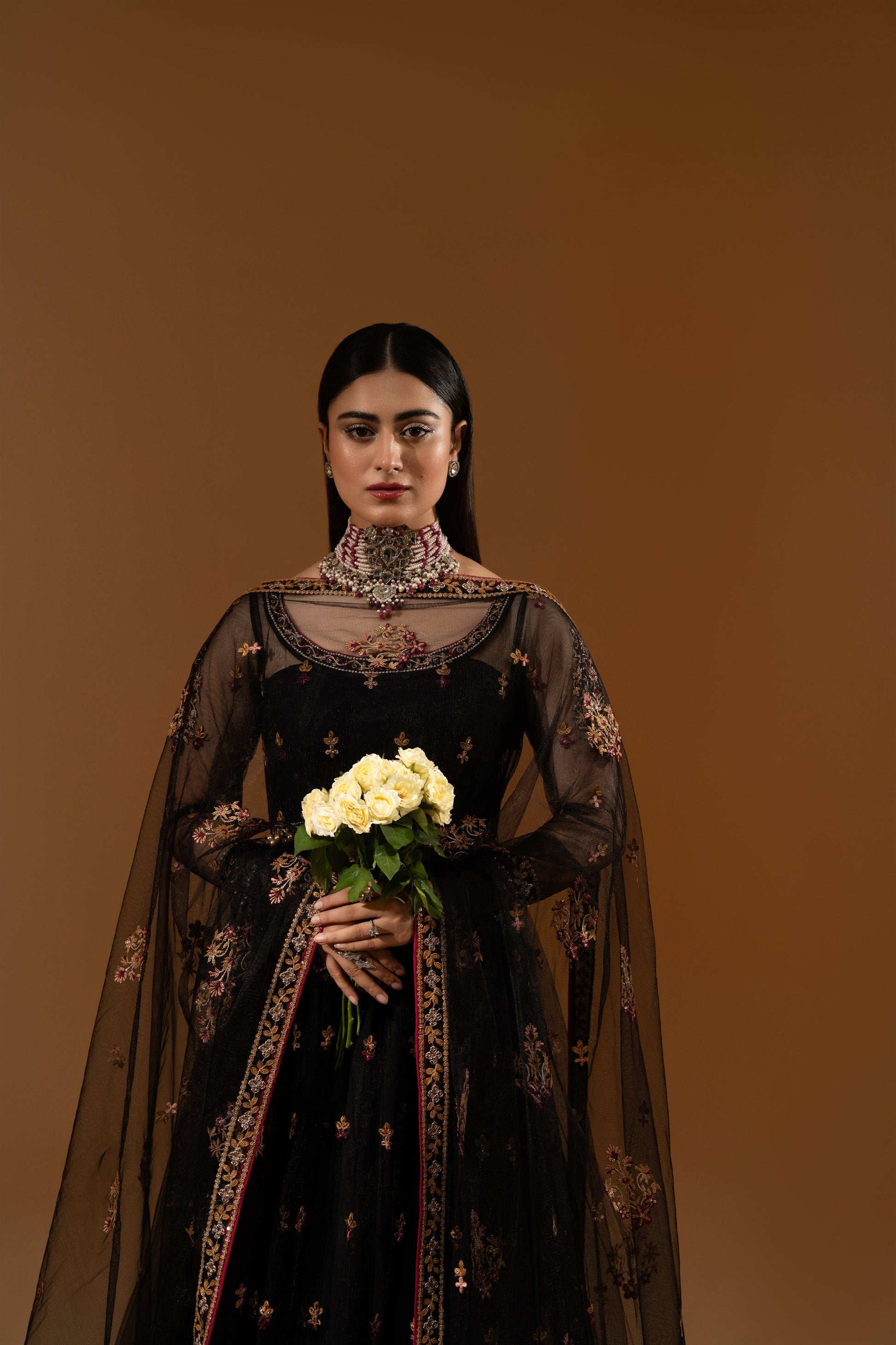 Hemstitch Wedding Formal Net 3Pc Suit WDU-02 Roshna - House Of Hania