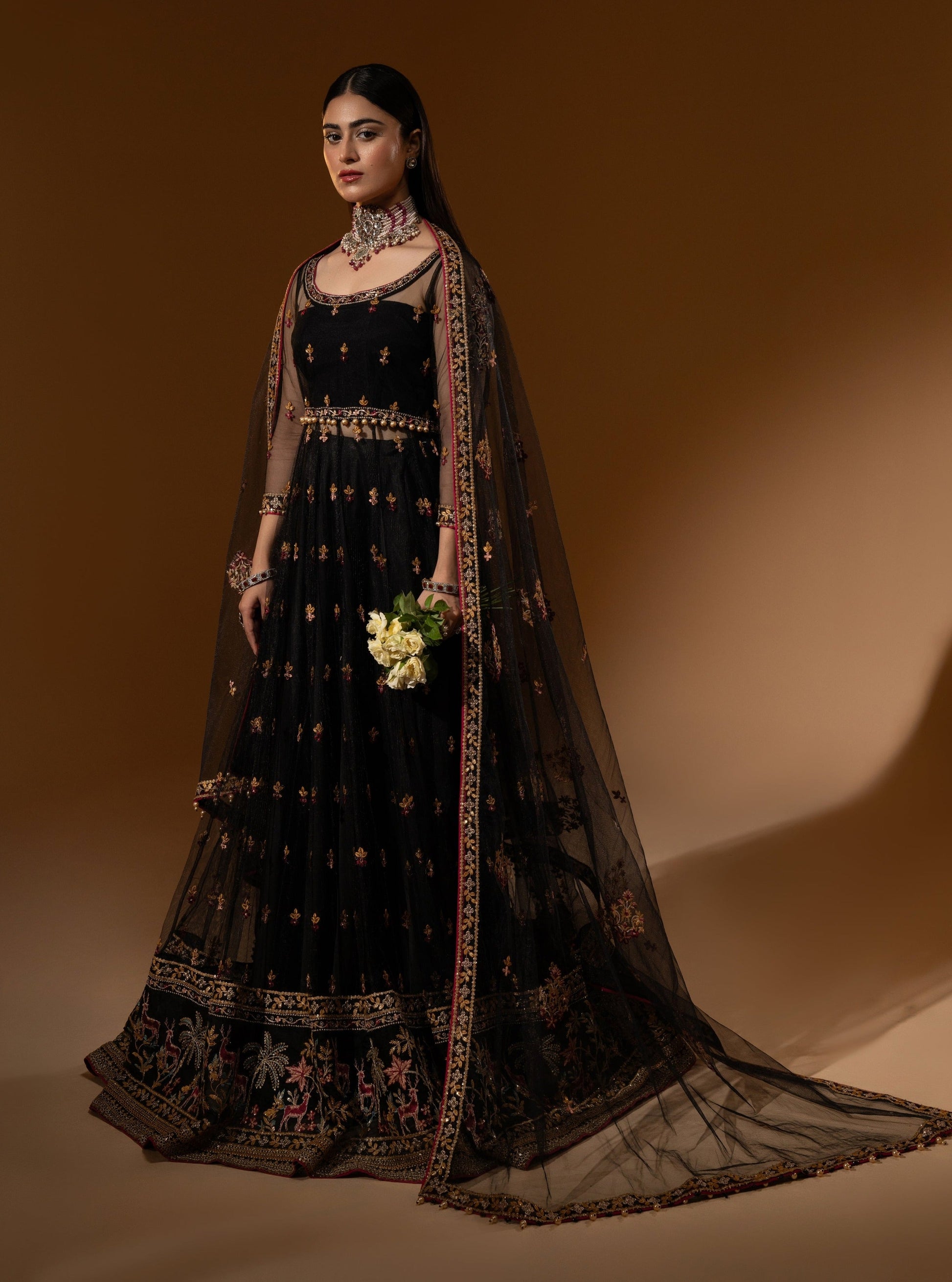 Hemstitch Wedding Formal Net 3Pc Suit WDU-02 Roshna - House Of Hania