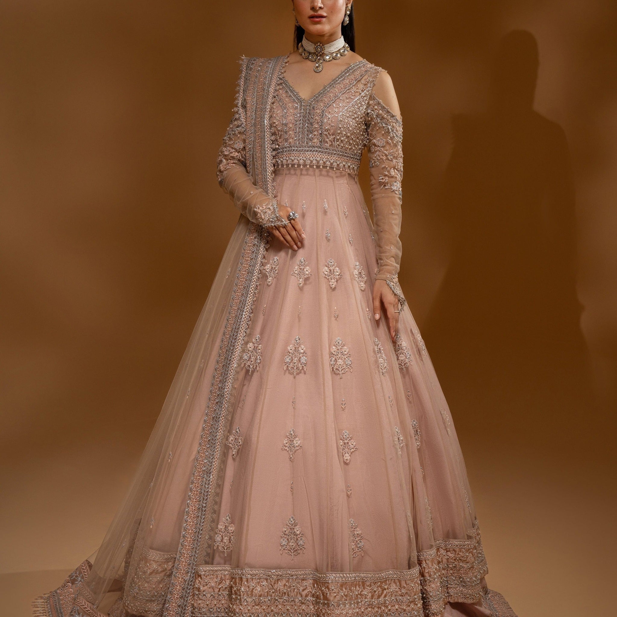 Hemstitch Wedding Formal Net 3Pc Suit WDU-04 Rose - House Of Hania