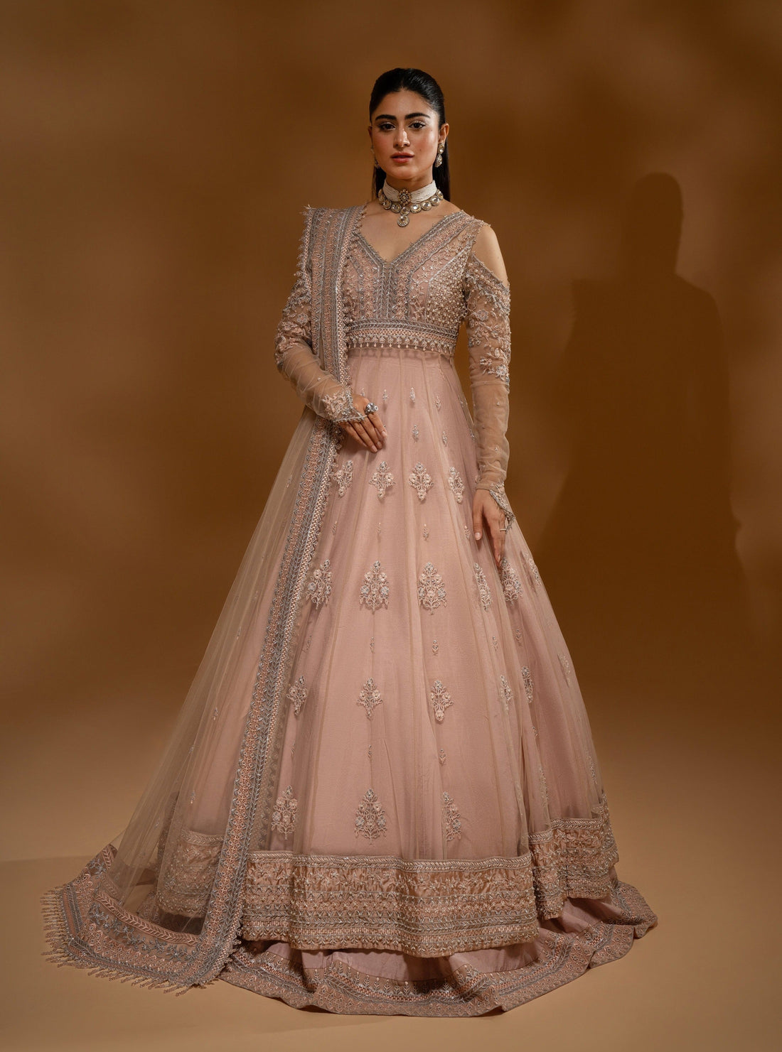 Hemstitch Wedding Formal Net 3Pc Suit WDU-04 Rose - House Of Hania