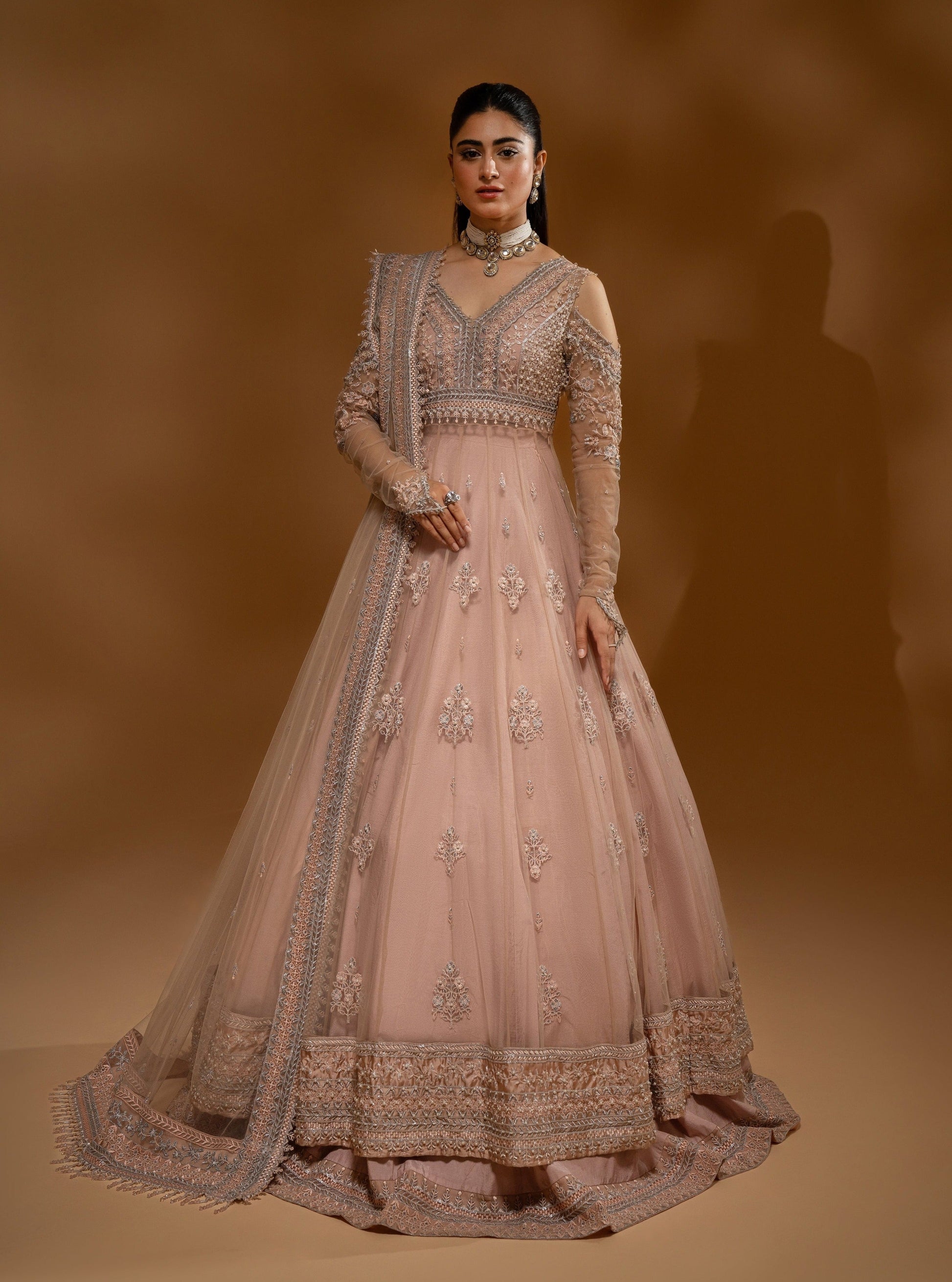 Hemstitch Wedding Formal Net 3Pc Suit WDU-04 Rose - House Of Hania