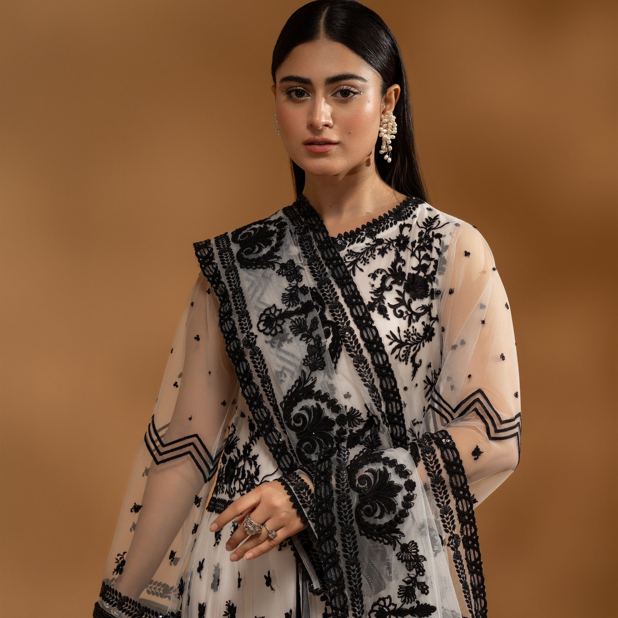 Hemstitch Wedding Formal Net 3Pc Suit WDU-06 Raina - House Of Hania