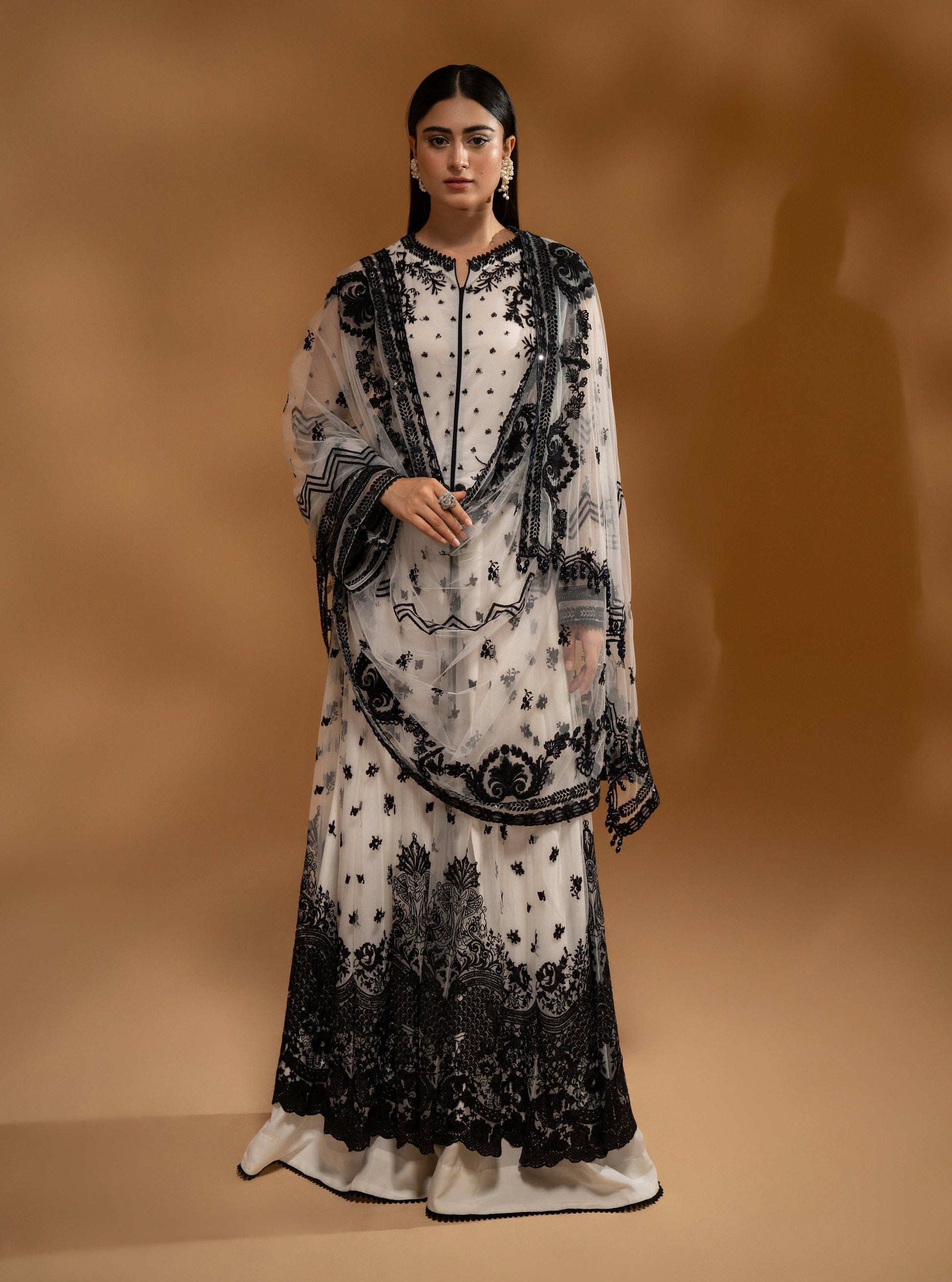 Hemstitch Wedding Formal Net 3Pc Suit WDU-06 Raina - House Of Hania
