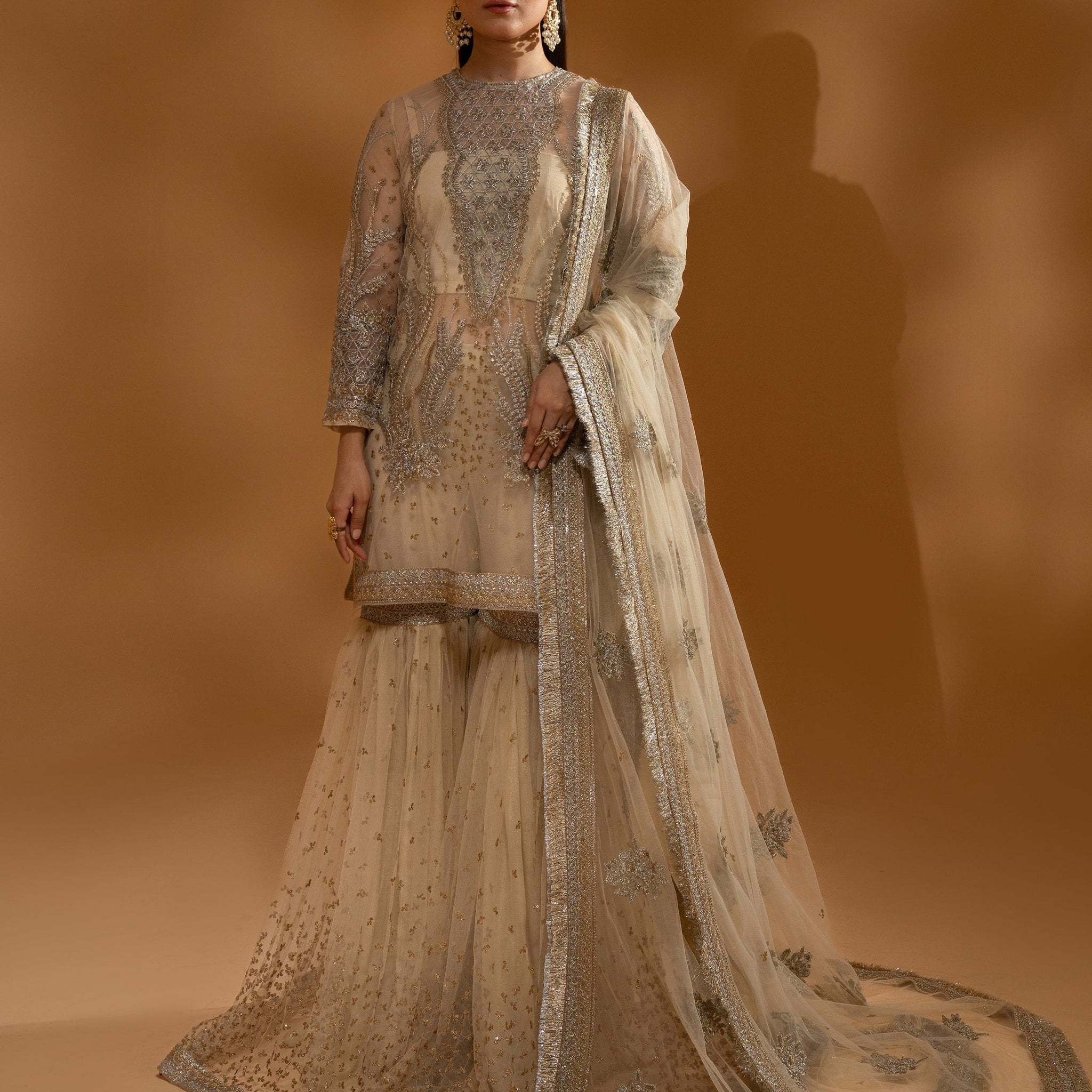 Hemstitch Wedding Formal Net 3Pc Suit WDU-08 Leila - House Of Hania