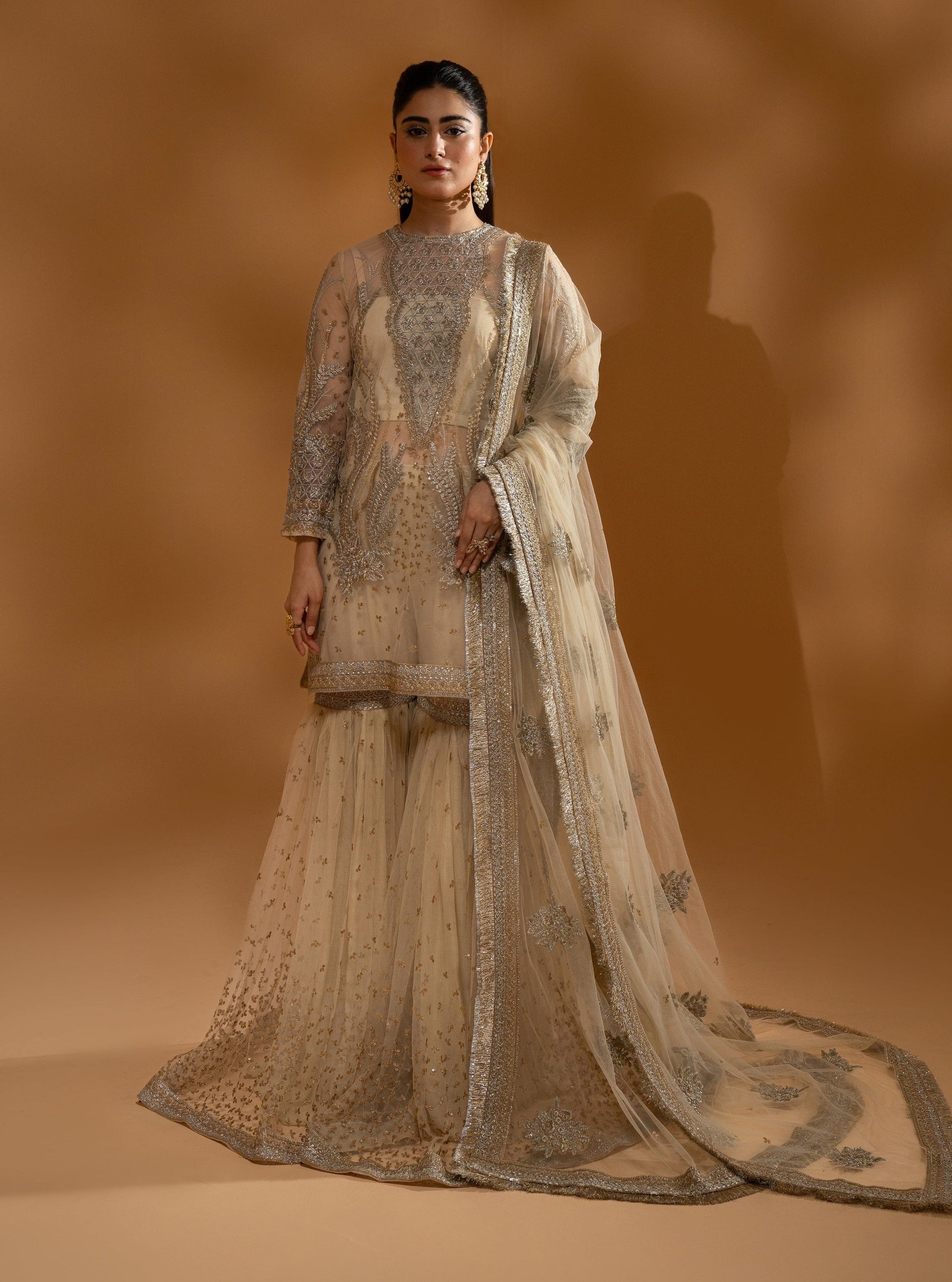 Hemstitch Wedding Formal Net 3Pc Suit WDU-08 Leila - House Of Hania