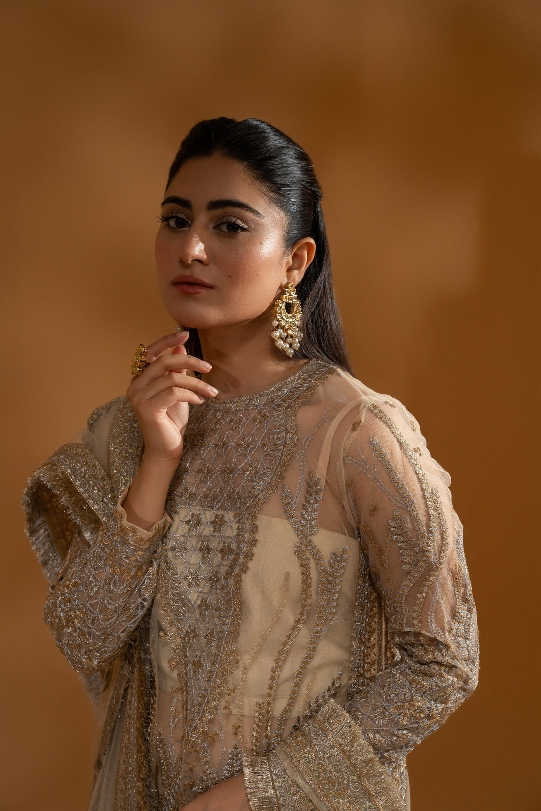 Hemstitch Wedding Formal Net 3Pc Suit WDU-08 Leila - House Of Hania