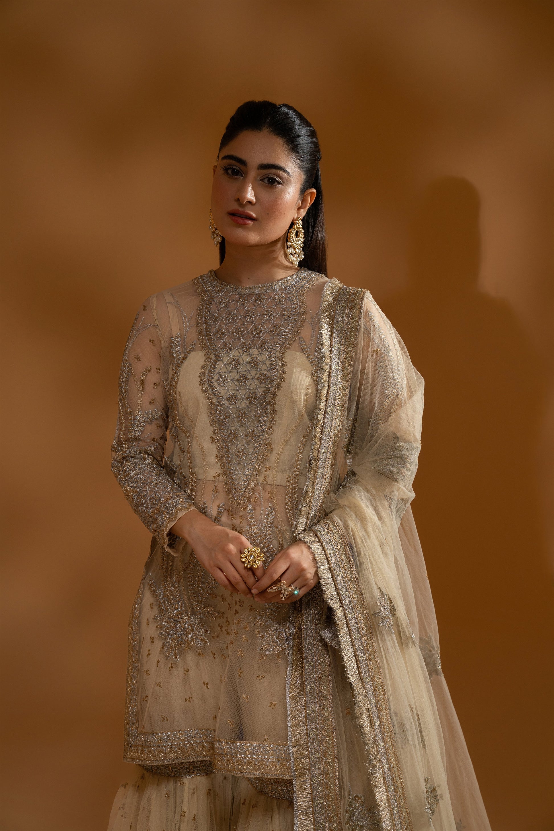 Hemstitch Wedding Formal Net 3Pc Suit WDU-08 Leila - House Of Hania