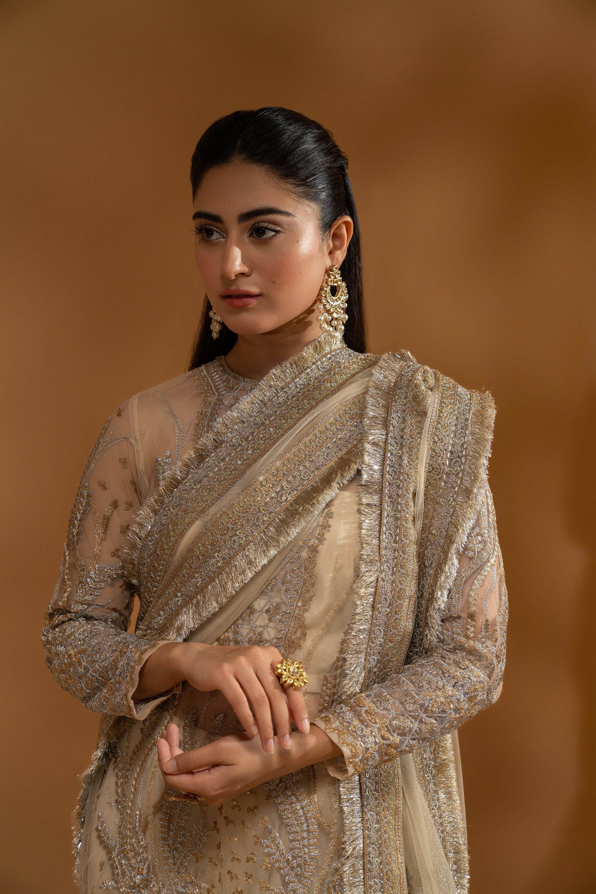 Hemstitch Wedding Formal Net 3Pc Suit WDU-08 Leila - House Of Hania