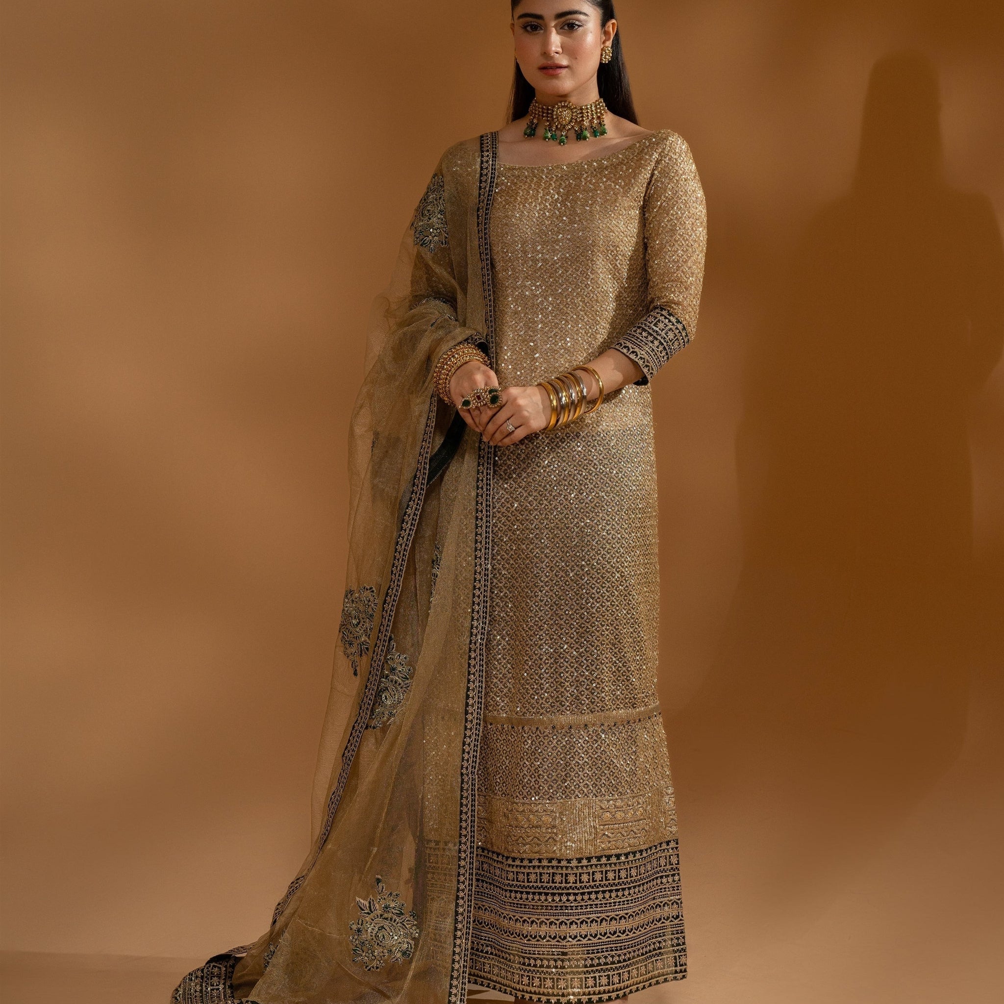 Hemstitch Wedding Formal Zari Net 3Pc Suit WDU-09 Dream - House Of Hania