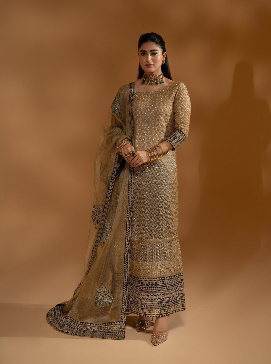 Hemstitch Wedding Formal Zari Net 3Pc Suit WDU-09 Dream - House Of Hania