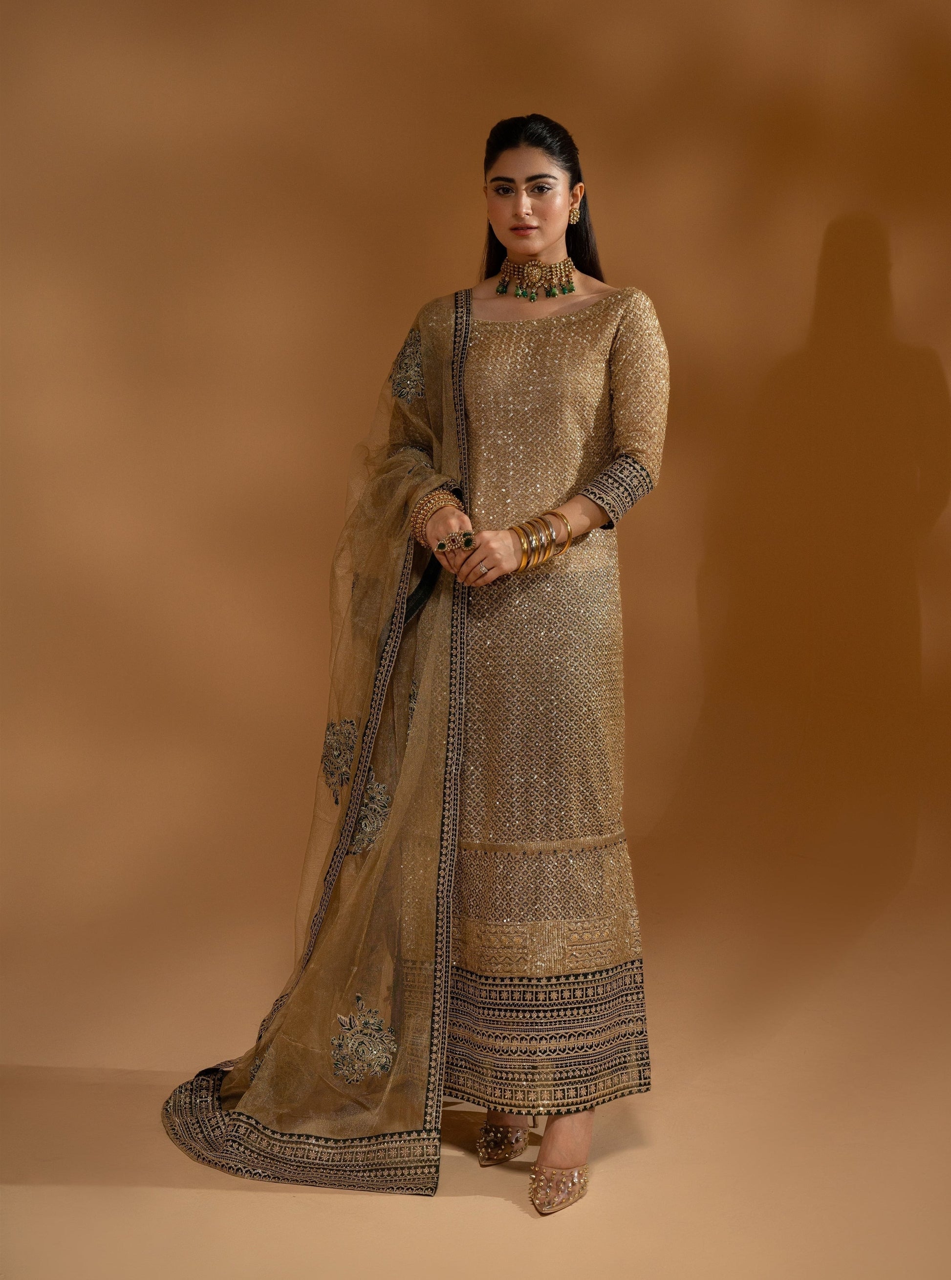 Hemstitch Wedding Formal Zari Net 3Pc Suit WDU-09 Dream - House Of Hania