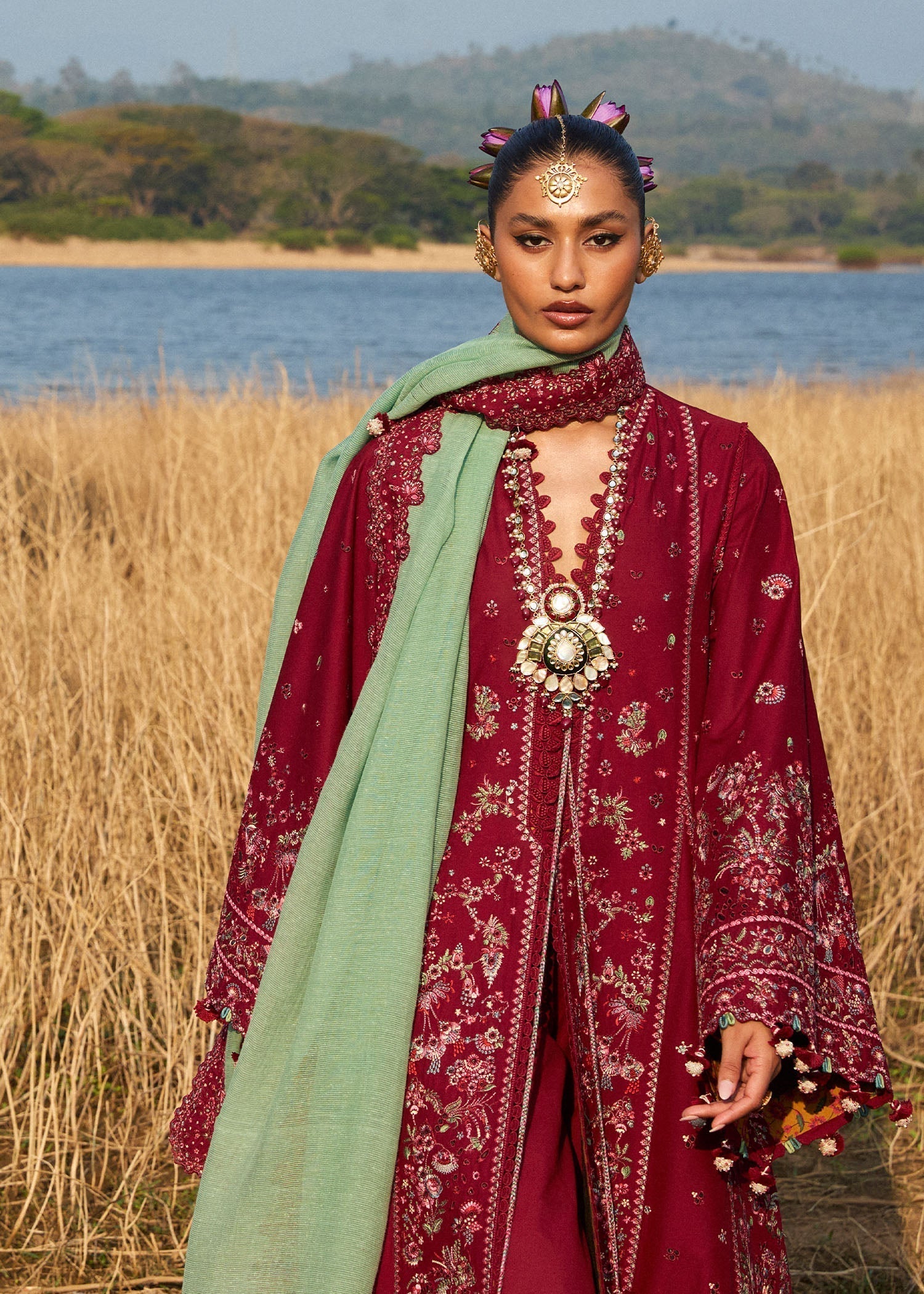 Hussain Rehar | Luxury Lawn 25 | Mahogany - House Of Hania