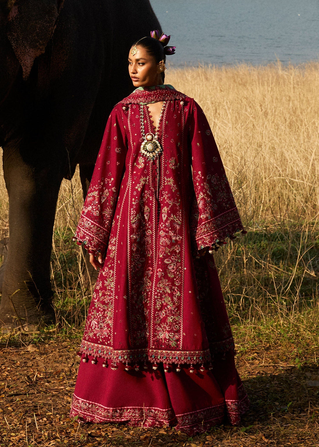 Hussain Rehar | Luxury Lawn 25 | Mahogany - House Of Hania