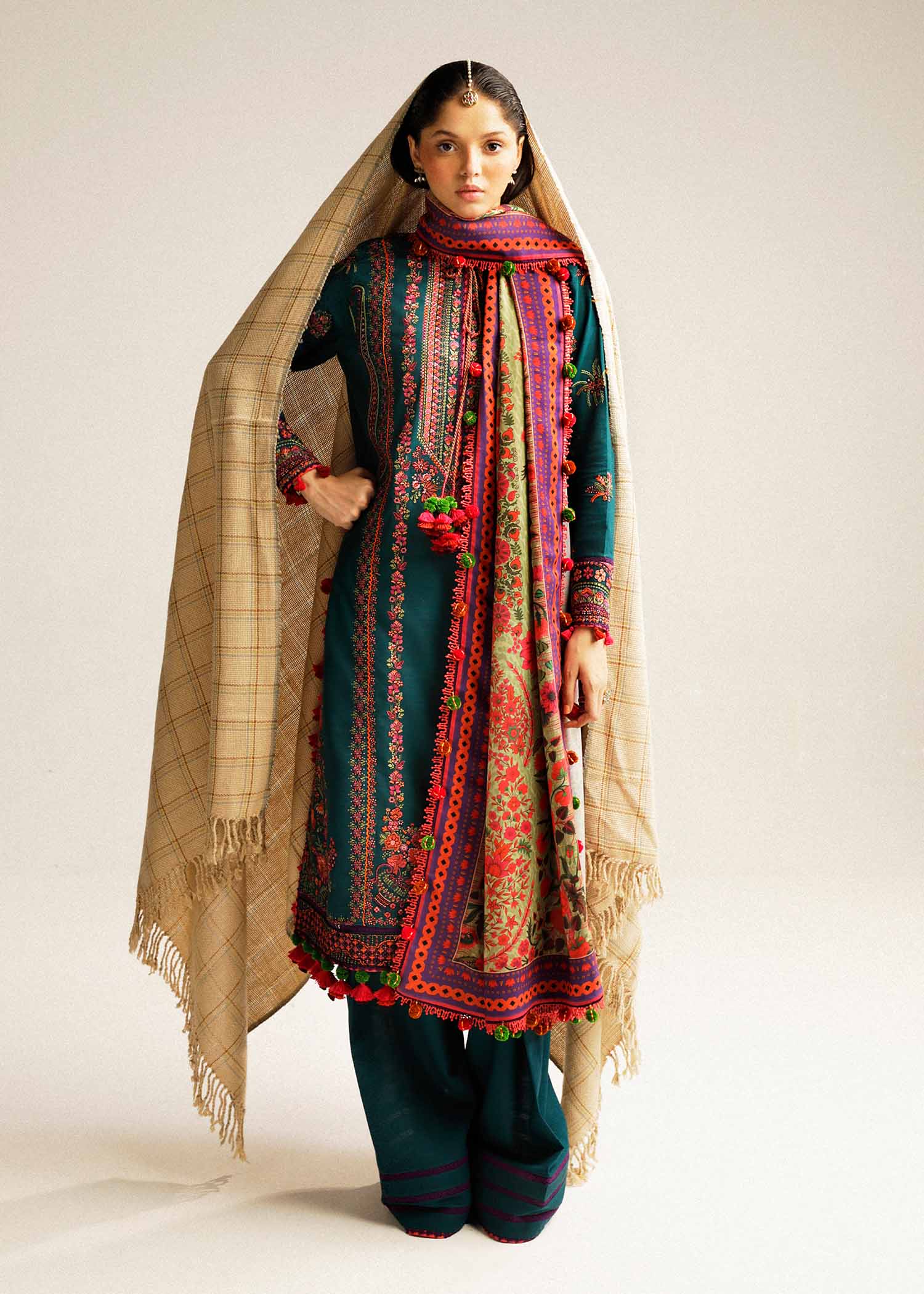 Hussain Rehar | Winter Shawl Khaddar 23 | Teal - House Of Hania