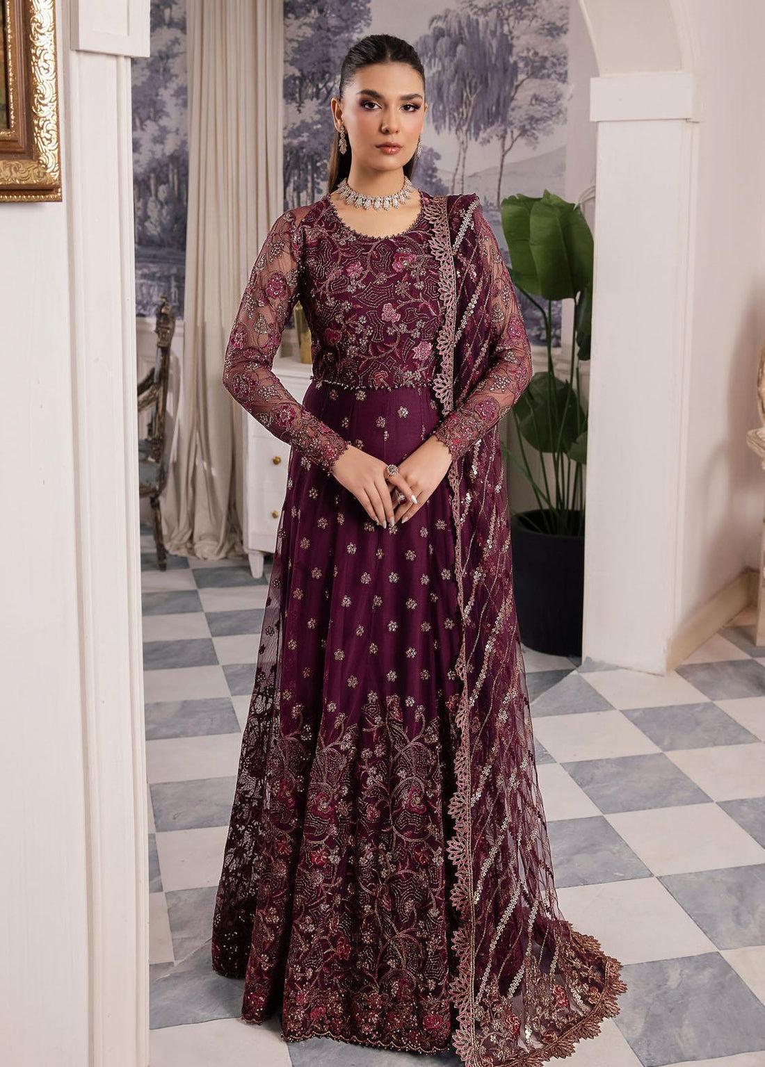 IZNIK Chinon Embroidered Net 3Pc Suit CC-37 Aida - House Of Hania
