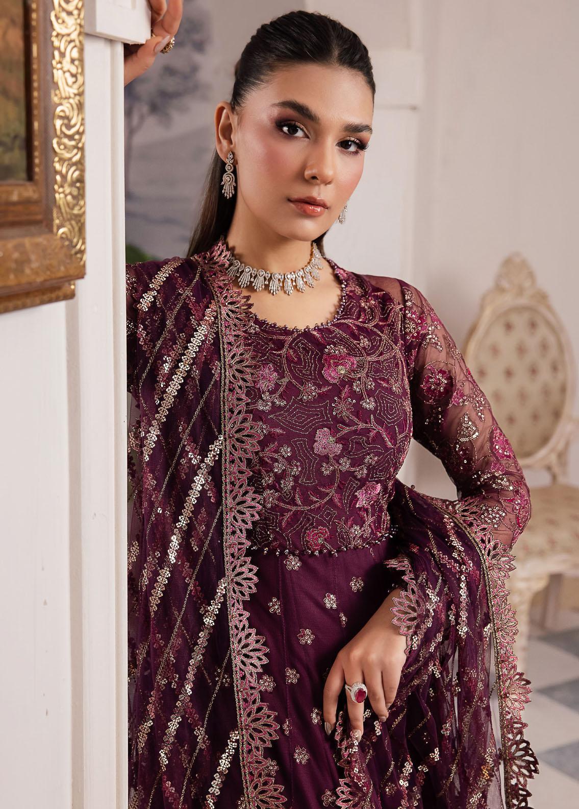 IZNIK Chinon Embroidered Net 3Pc Suit CC-37 Aida - House Of Hania