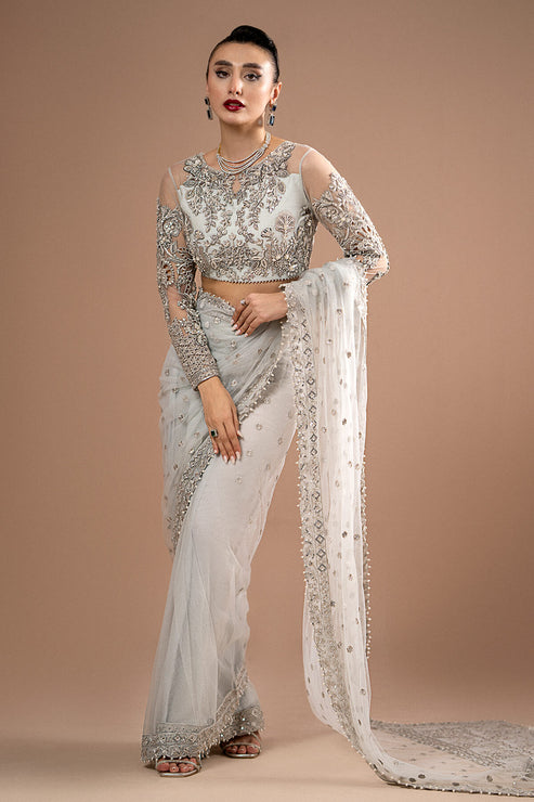 Imrozia Premium | Lumiere Luxury Sarees | 07 Misty Grey - House Of Hania