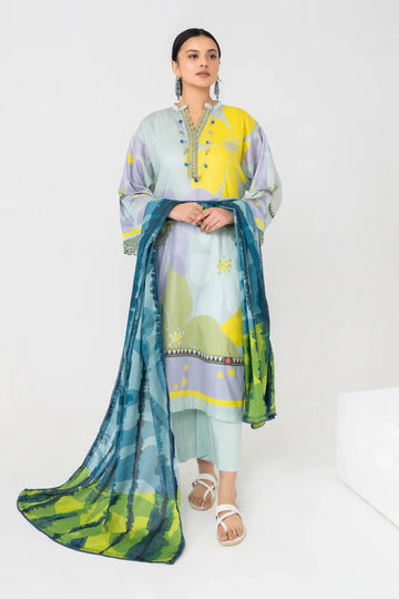 Ittehad | Printed Lawn 24 | IP3P07-3PS-LGR - House Of Hania