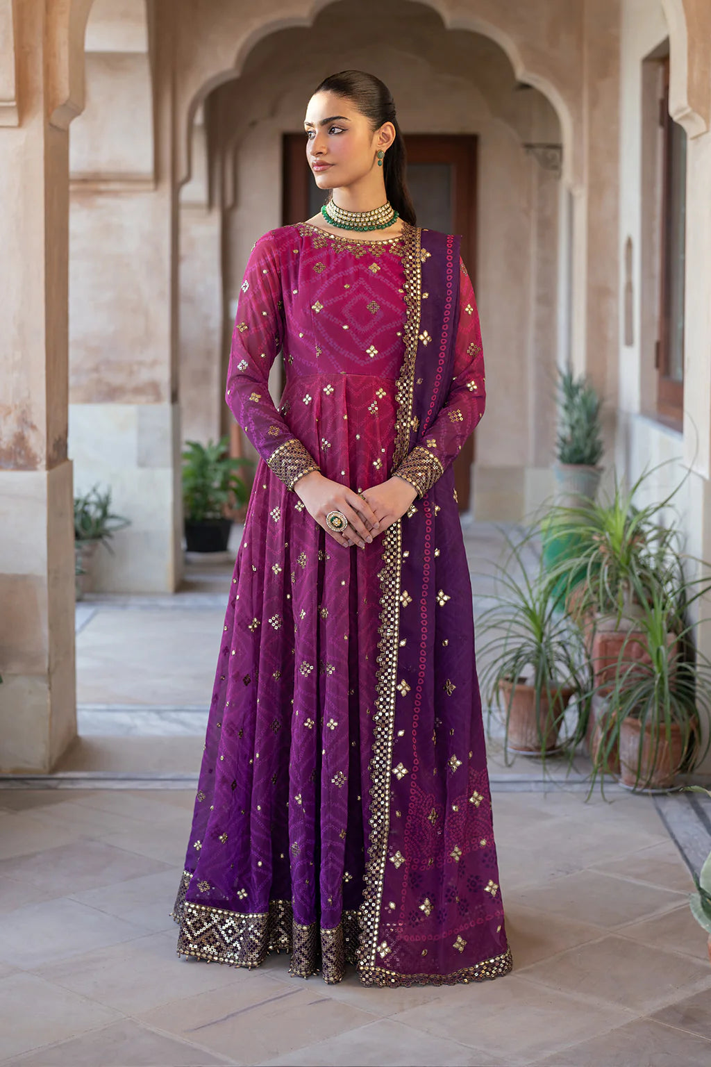 Iznik | Bandhani | UE-327 Embroidered Chiffon - House Of Hania