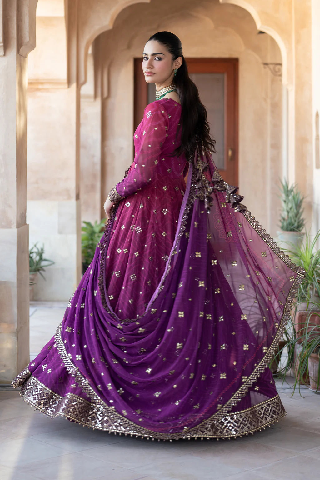Iznik | Bandhani | UE-327 Embroidered Chiffon - House Of Hania