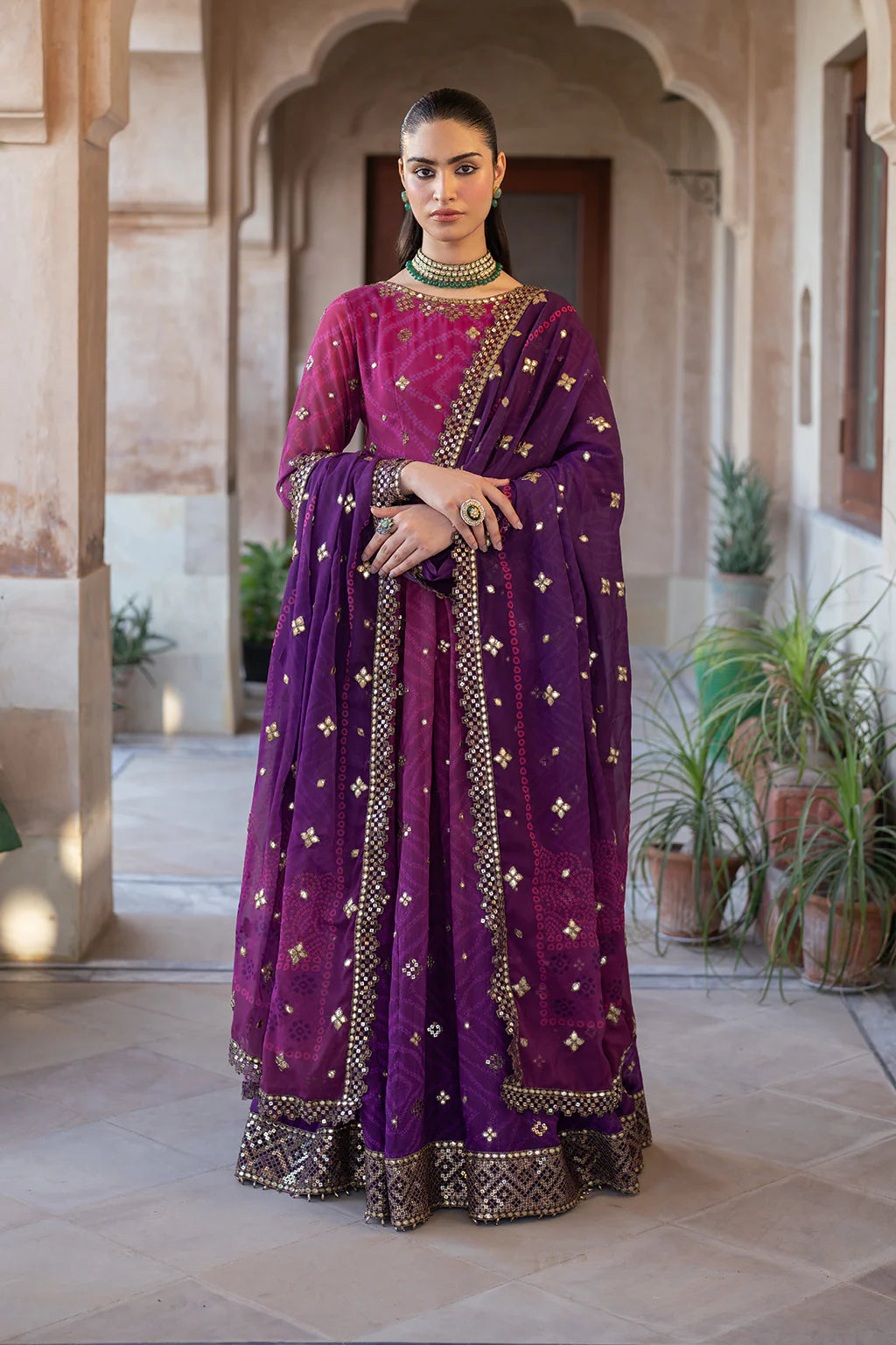 Iznik | Bandhani | UE-327 Embroidered Chiffon - House Of Hania