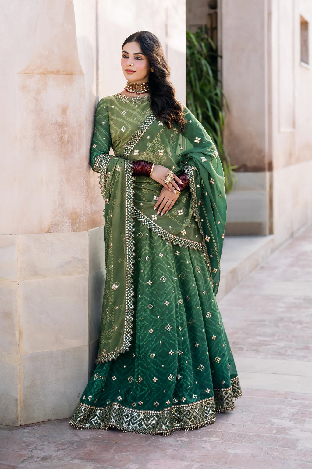 Iznik | Bandhani | UE-328 Embroidered Chiffon - House Of Hania