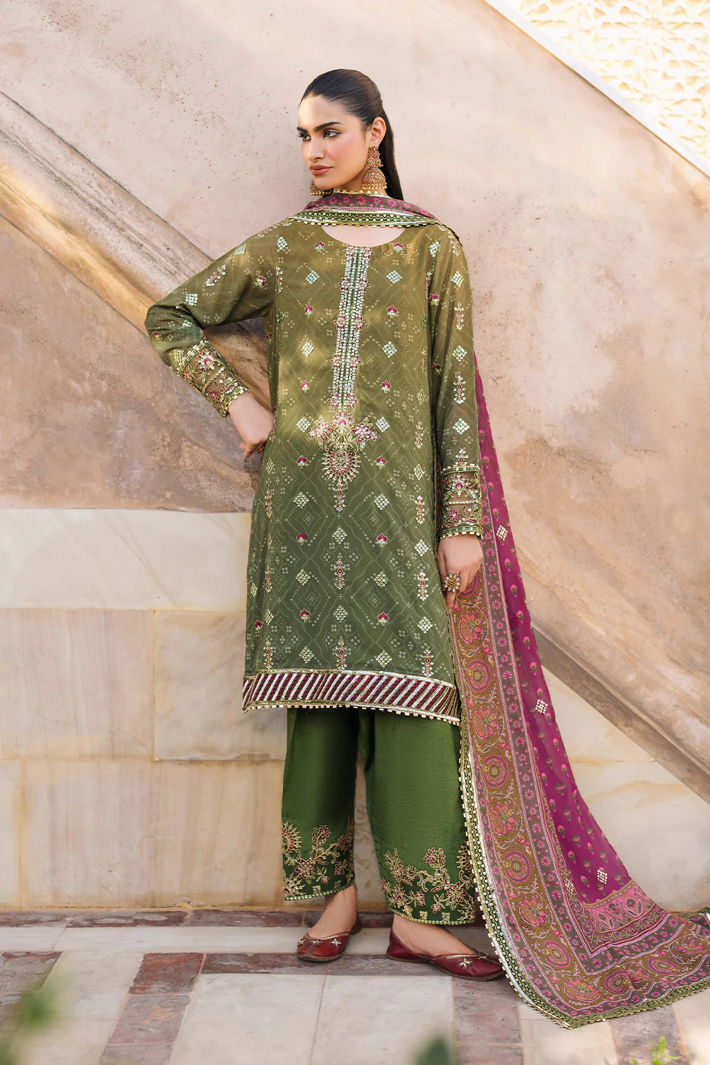 Iznik | Bandhani | UE-329 Embroidered Chiffon - House Of Hania