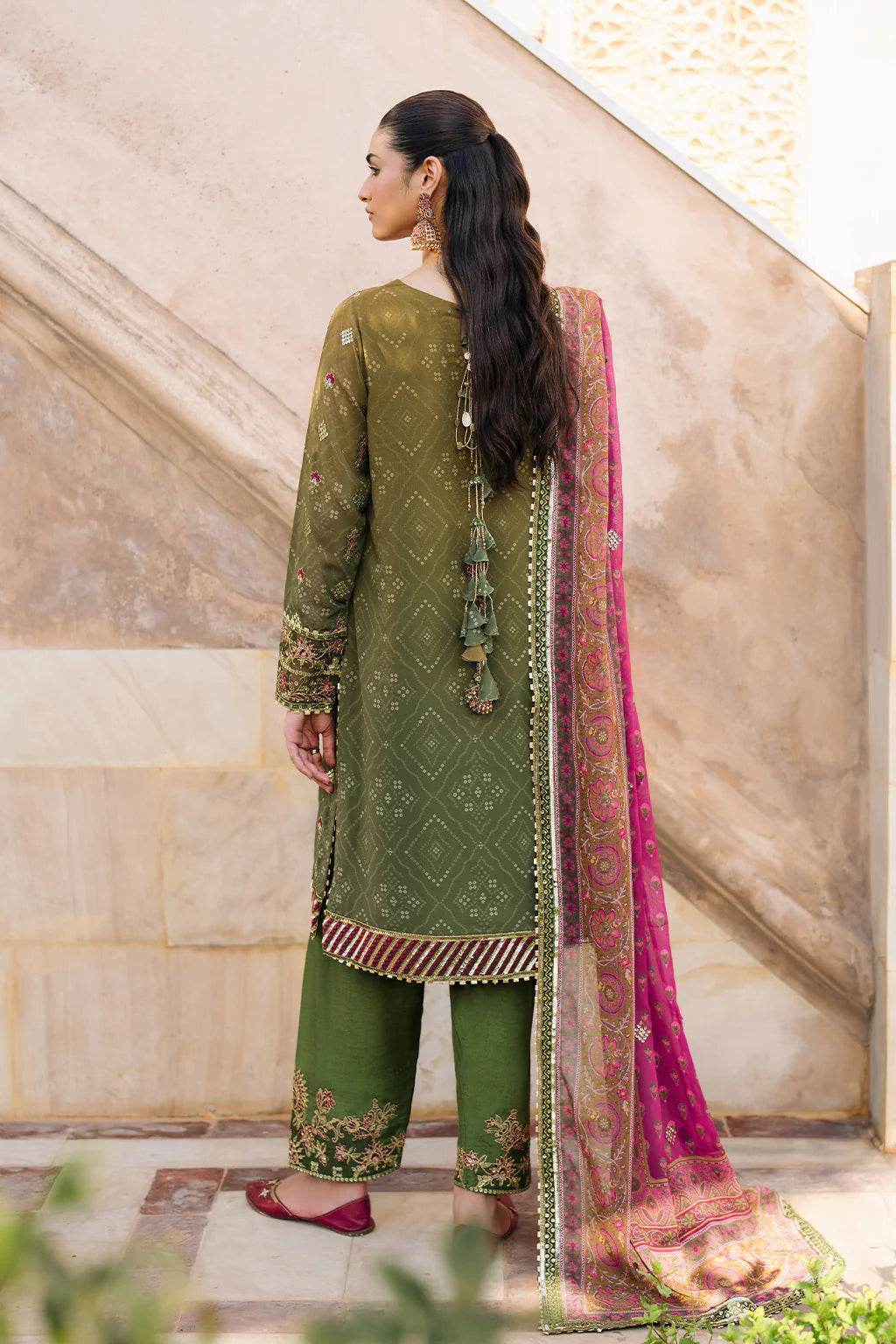 Iznik | Bandhani | UE-329 Embroidered Chiffon - House Of Hania