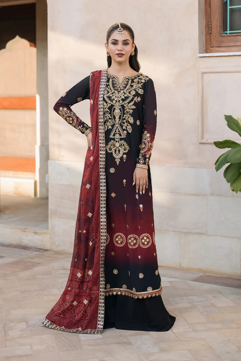 Iznik | Bandhani | UE-330 Embroidered Chiffon - House Of Hania