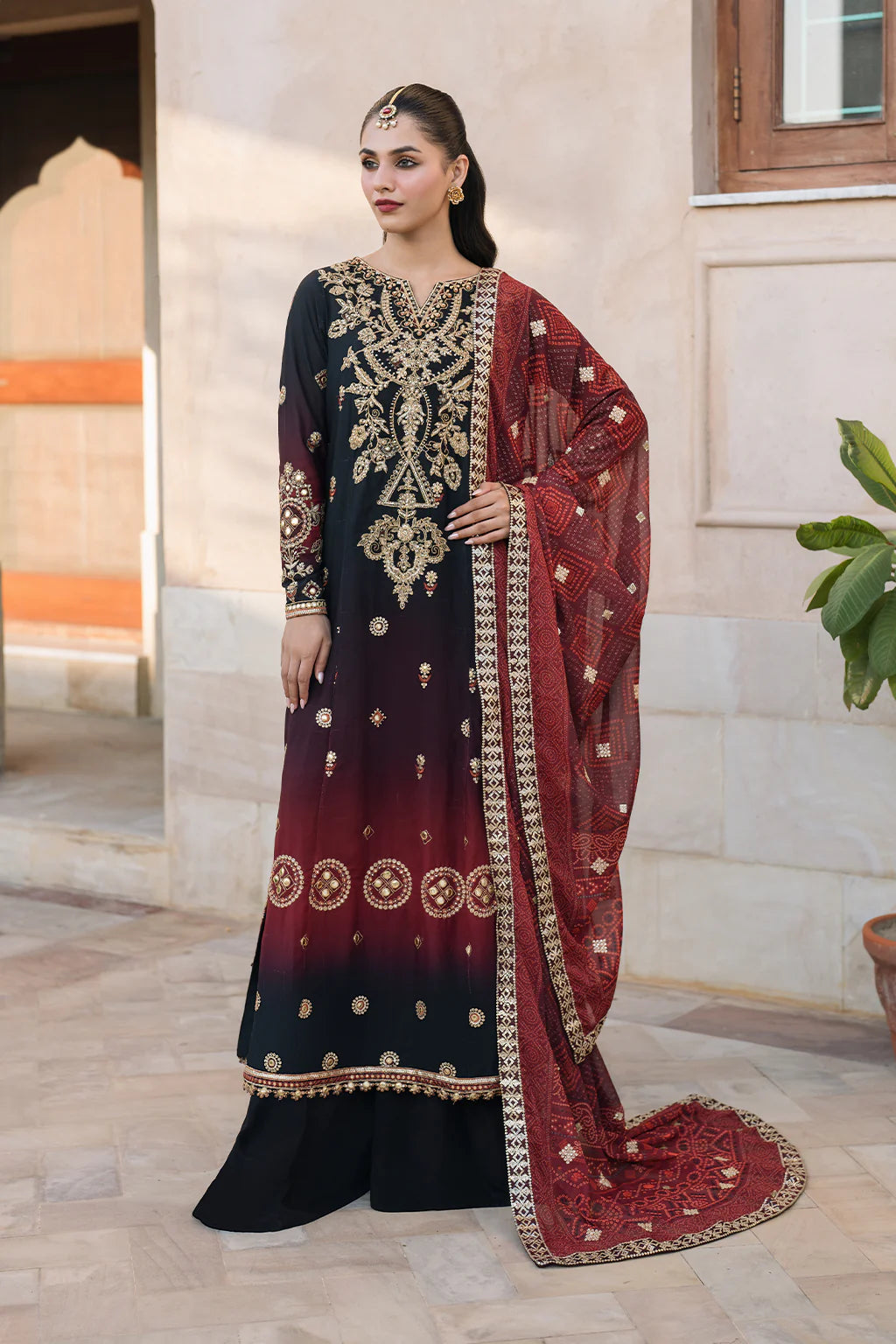 Iznik | Bandhani | UE-330 Embroidered Chiffon - House Of Hania