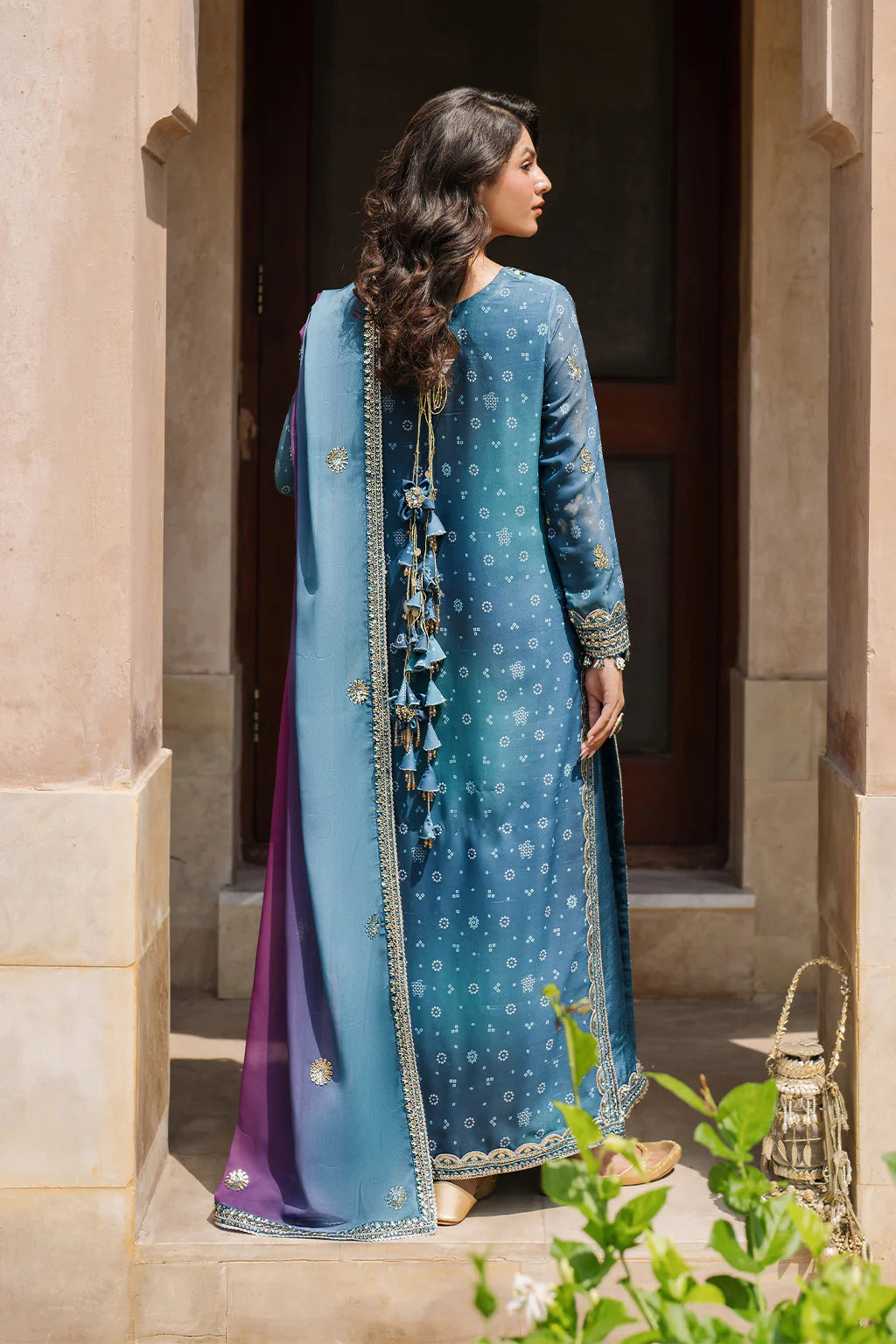 Iznik | Bandhani | UE-335 Embroidered Chiffon - House Of Hania