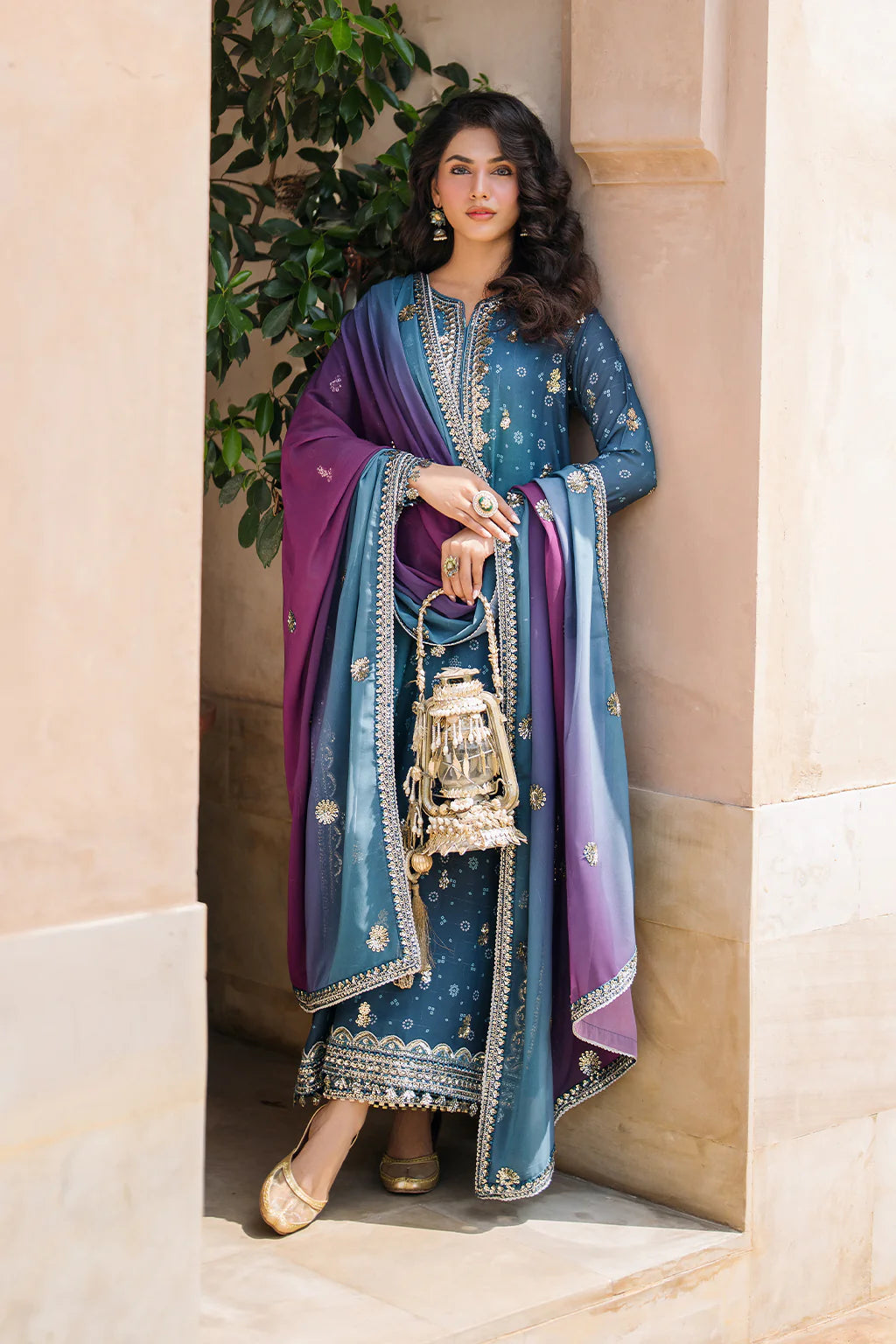 Iznik | Bandhani | UE-335 Embroidered Chiffon - House Of Hania