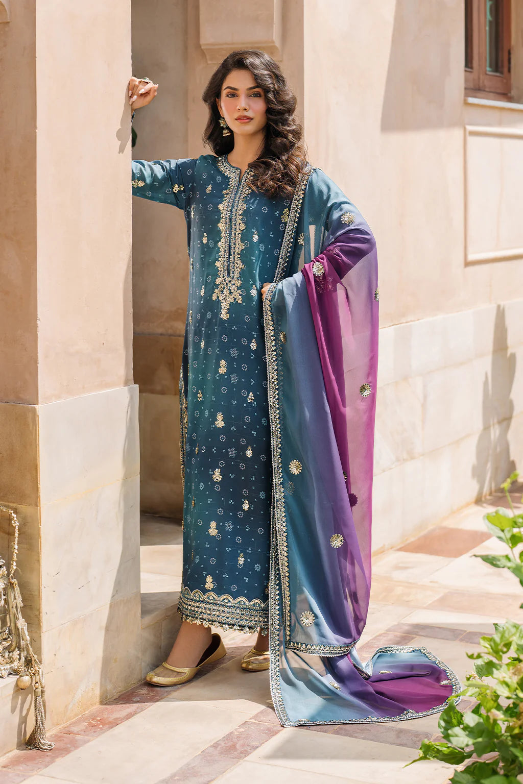 Iznik | Bandhani | UE-335 Embroidered Chiffon - House Of Hania