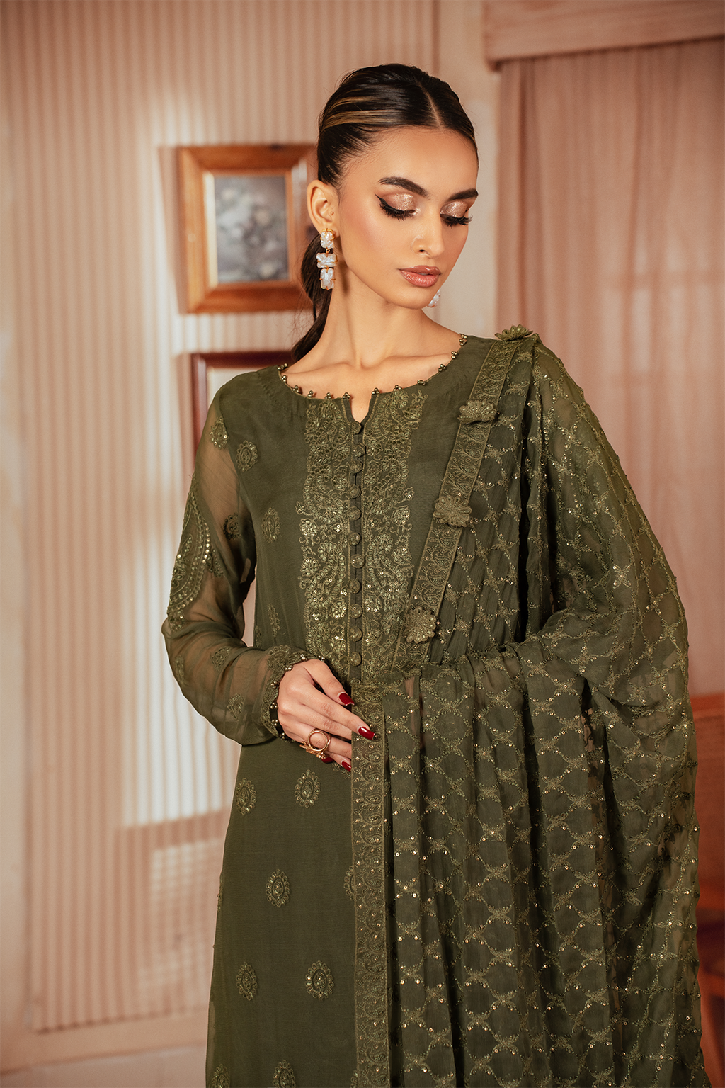 Iznik | Chiffon Kari | ICK-05 Embroidered Chiffon - House Of Hania