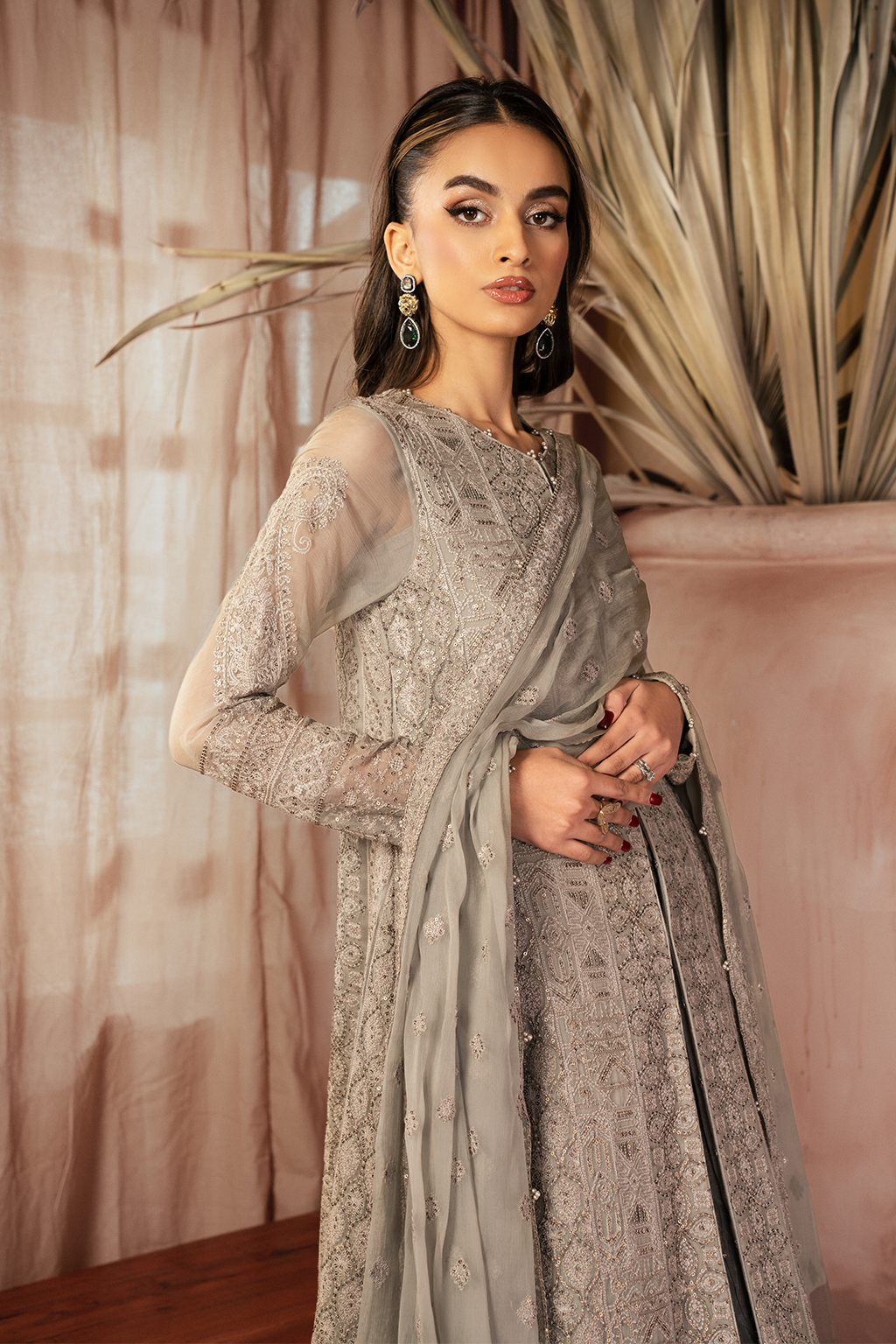 Iznik | Chiffon Kari | ICK-08 Embroidered Chiffon - House Of Hania