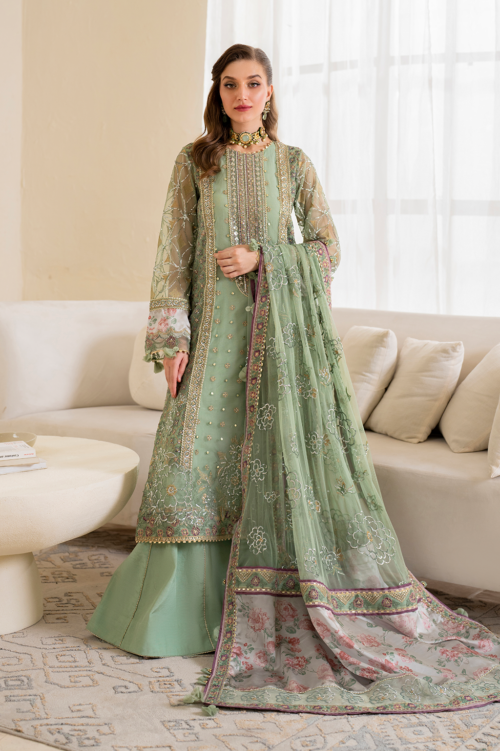 Iznik | Chinnon Chiffon | CC-41 Embroidered Net - House Of Hania
