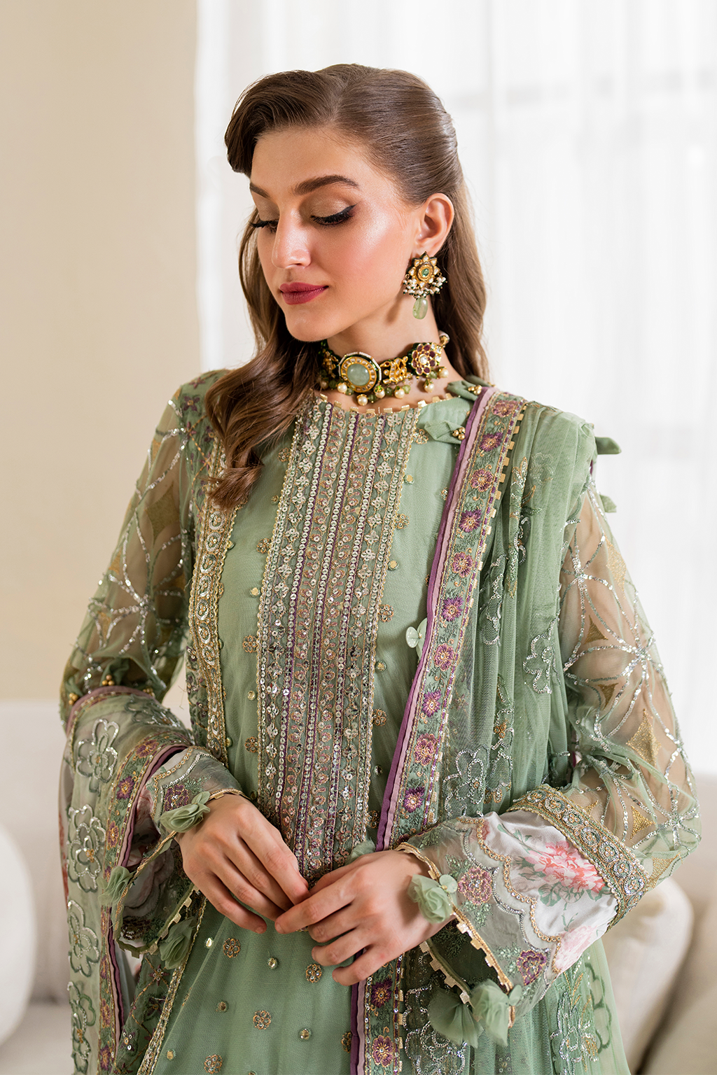 Iznik | Chinnon Chiffon | CC-41 Embroidered Net - House Of Hania