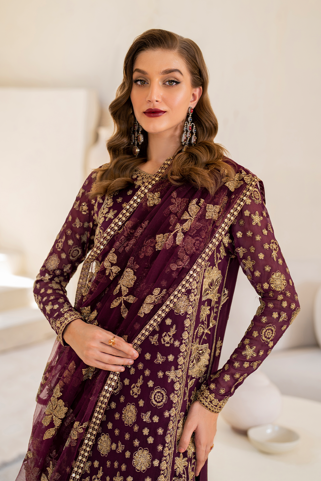 Iznik | Chinnon Chiffon | CC-42 Embroidered Chiffon - House Of Hania