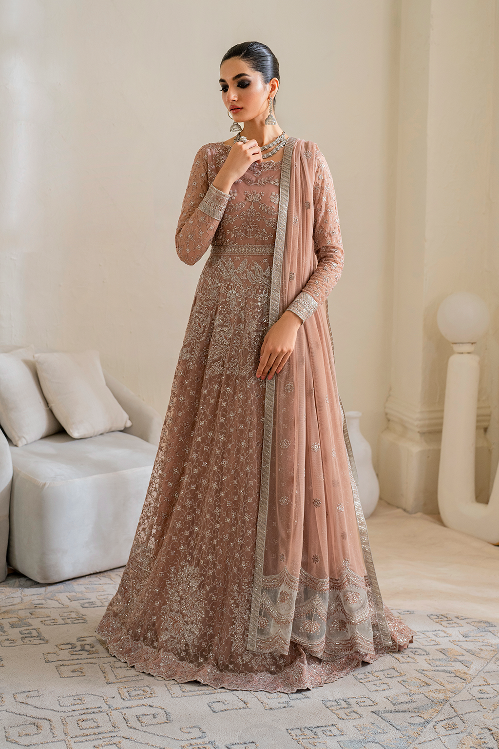 Iznik | Chinnon Chiffon | CC-43 Embroidered Net - House Of Hania
