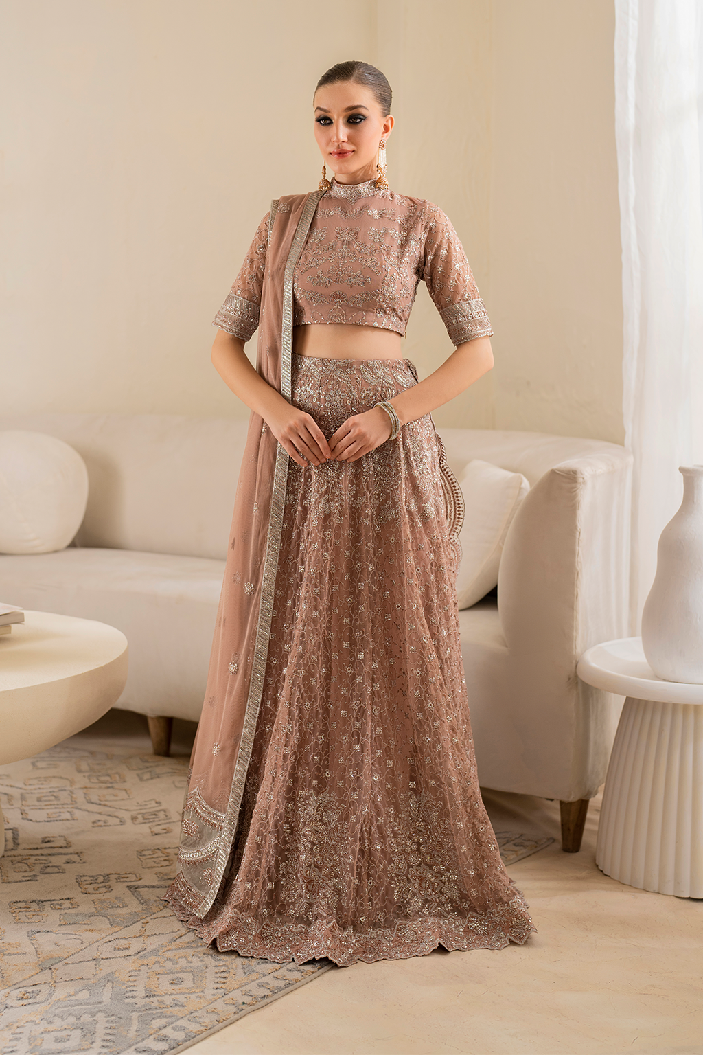 Iznik | Chinnon Chiffon | CC-43 Embroidered Net - House Of Hania