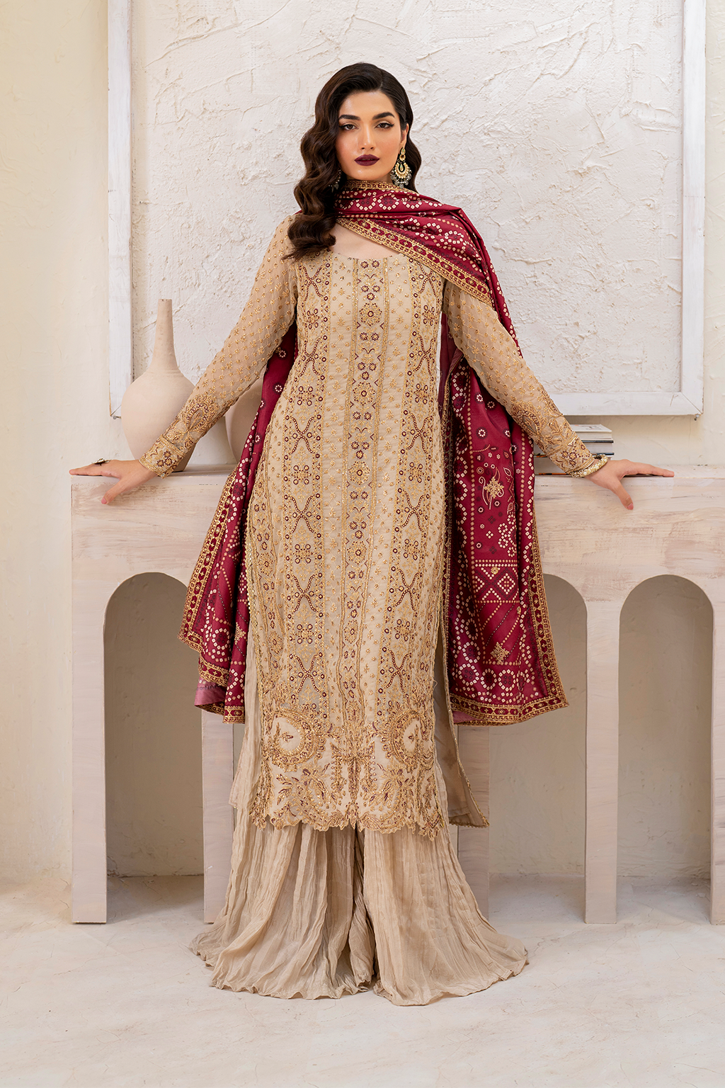 Iznik | Chinnon Chiffon | CC-44 Embroidered Chiffon - House Of Hania