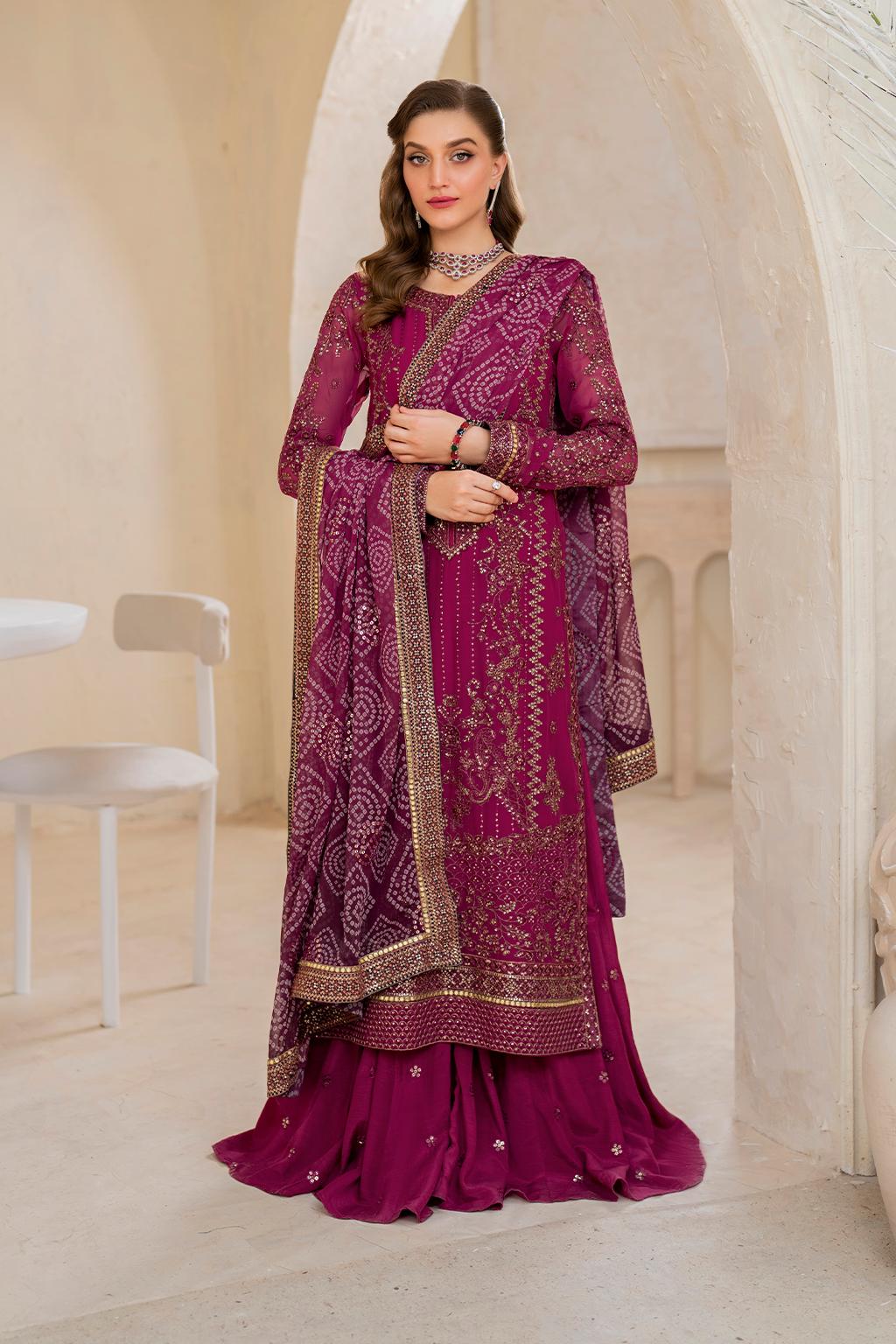Iznik | Chinnon Chiffon | CC-45 Embroidered Chiffon - House Of Hania