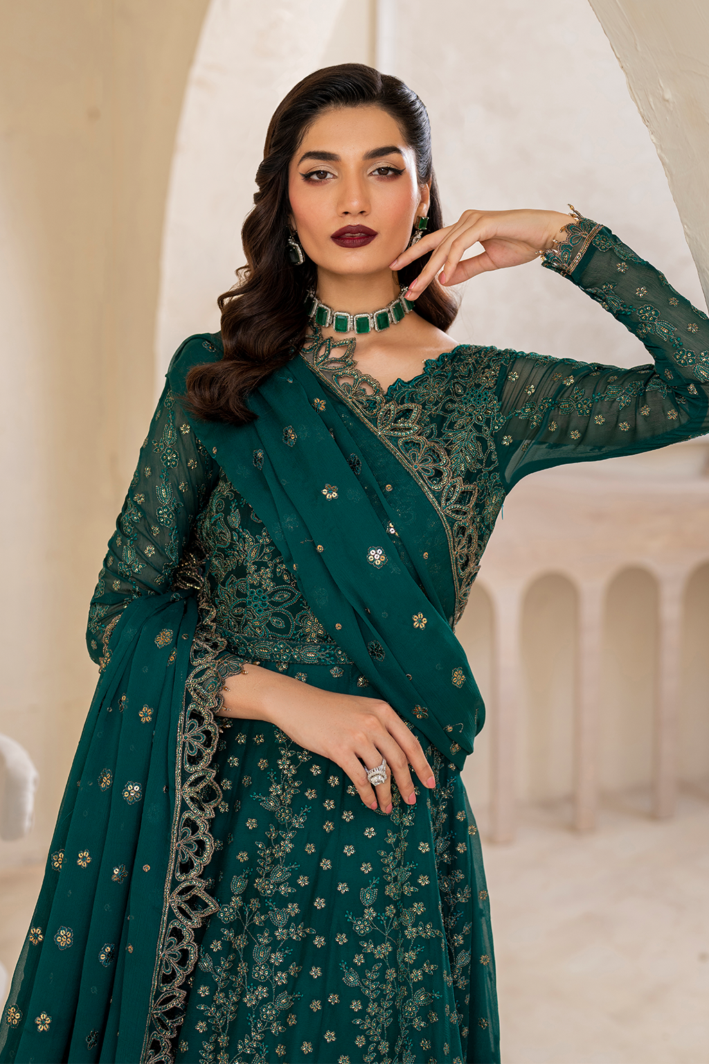 Iznik | Chinnon Chiffon | CC-47 Embroidered Chiffon - House Of Hania