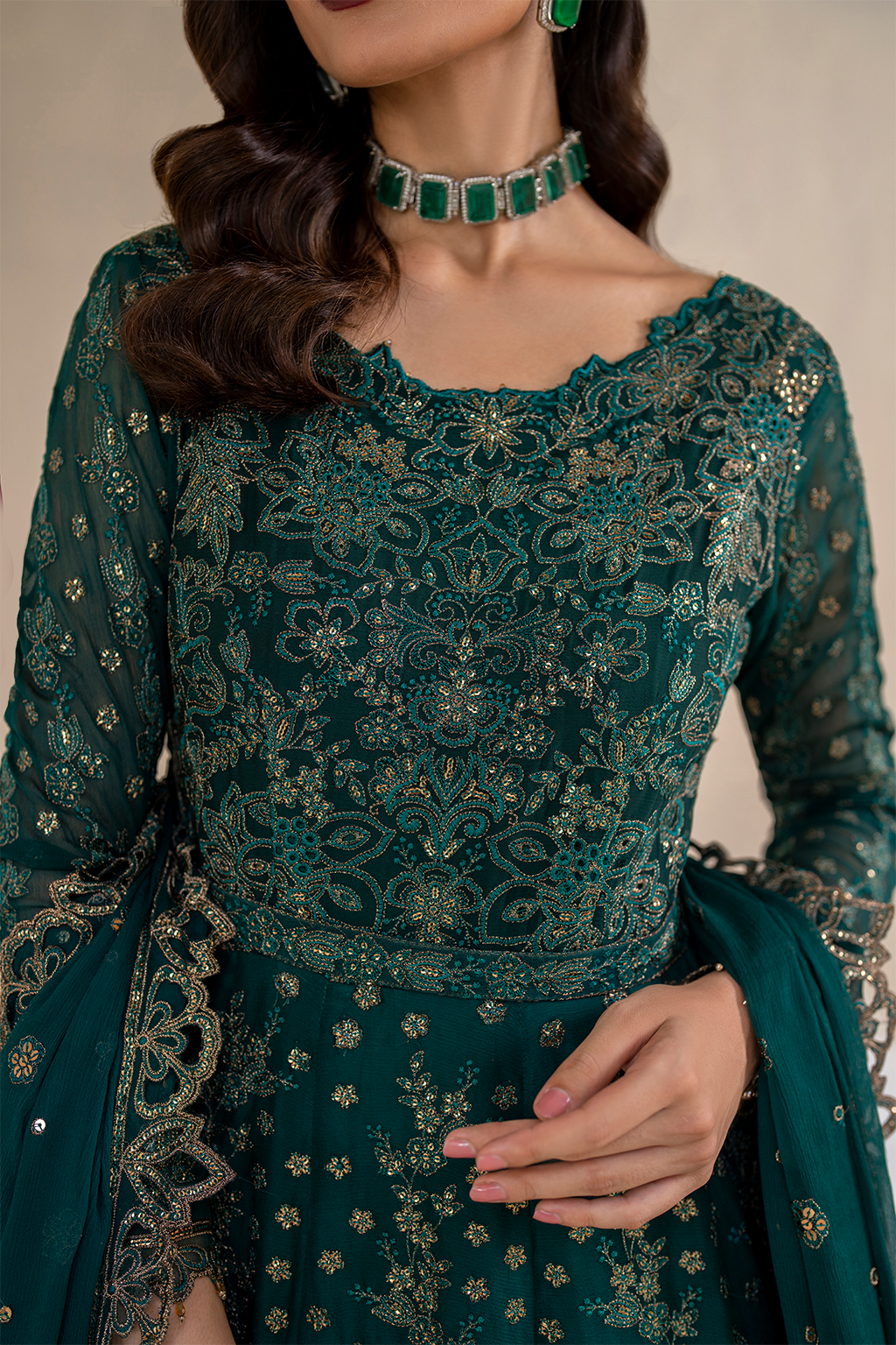 Iznik | Chinnon Chiffon | CC-47 Embroidered Chiffon - House Of Hania