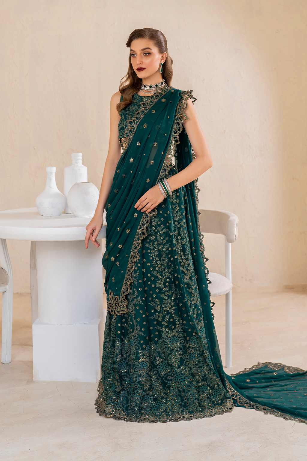 Iznik | Chinnon Chiffon | CC-47 Embroidered Chiffon - House Of Hania