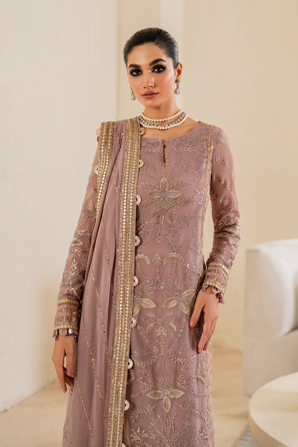 Iznik | Chinnon Chiffon | CC-48 Embroidered Chiffon - House Of Hania