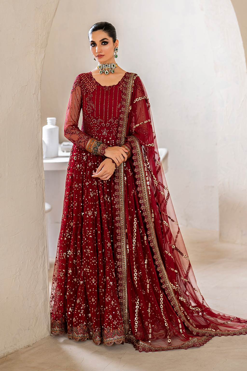 Iznik | Chinnon Chiffon | CC-49 Embroidered Net - House Of Hania