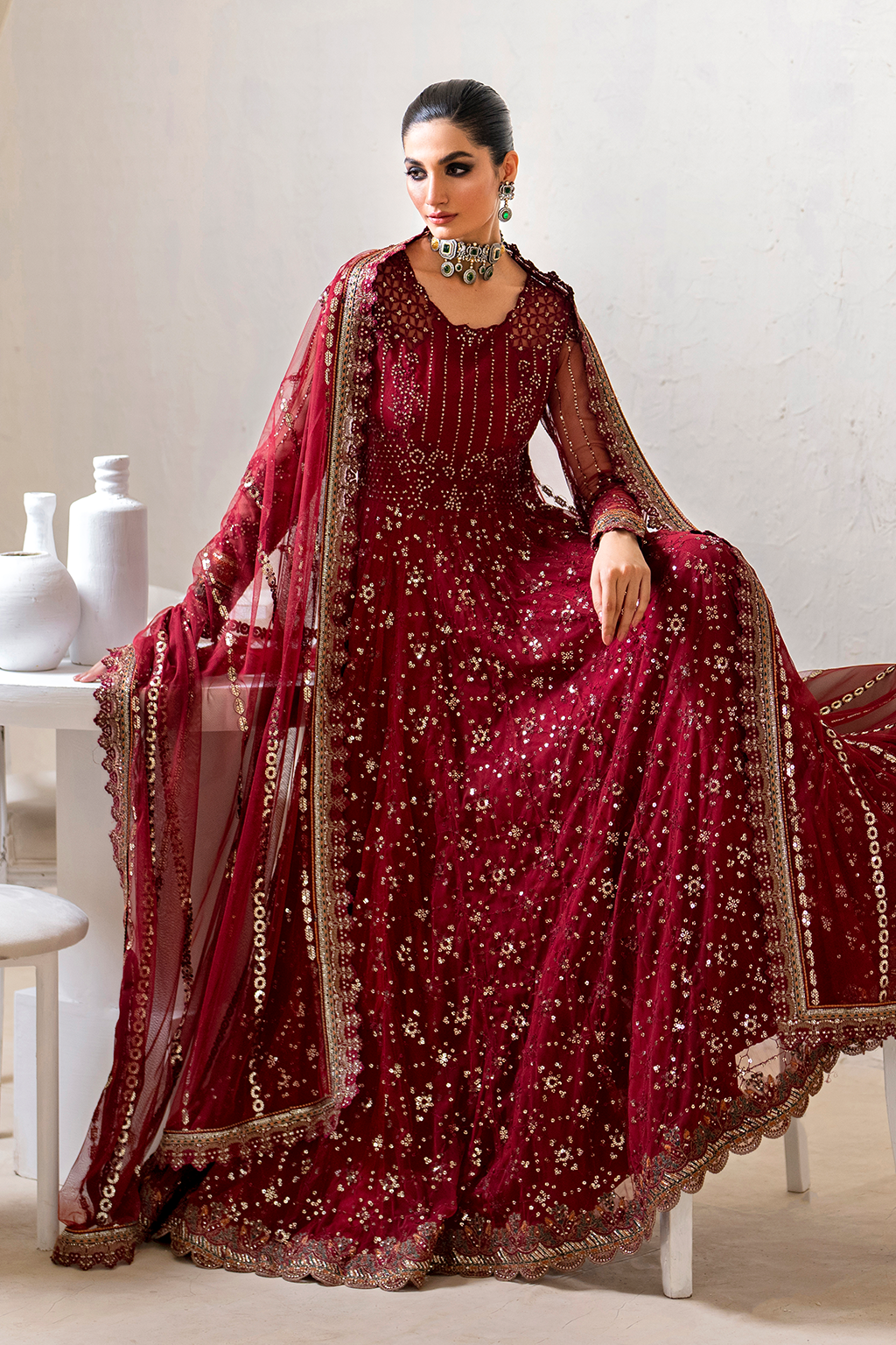 Iznik | Chinnon Chiffon | CC-49 Embroidered Net - House Of Hania