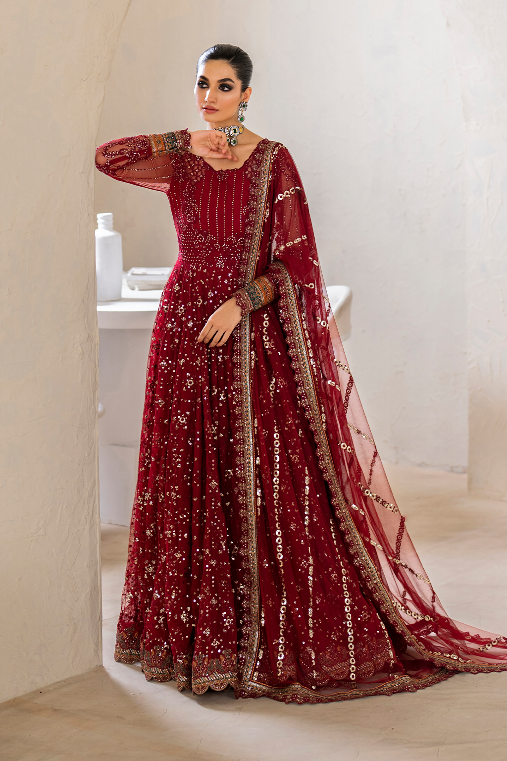 Iznik | Chinnon Chiffon | CC-49 Embroidered Net - House Of Hania