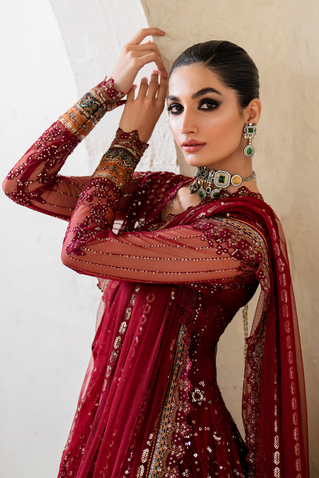Iznik | Chinnon Chiffon | CC-49 Embroidered Net - House Of Hania